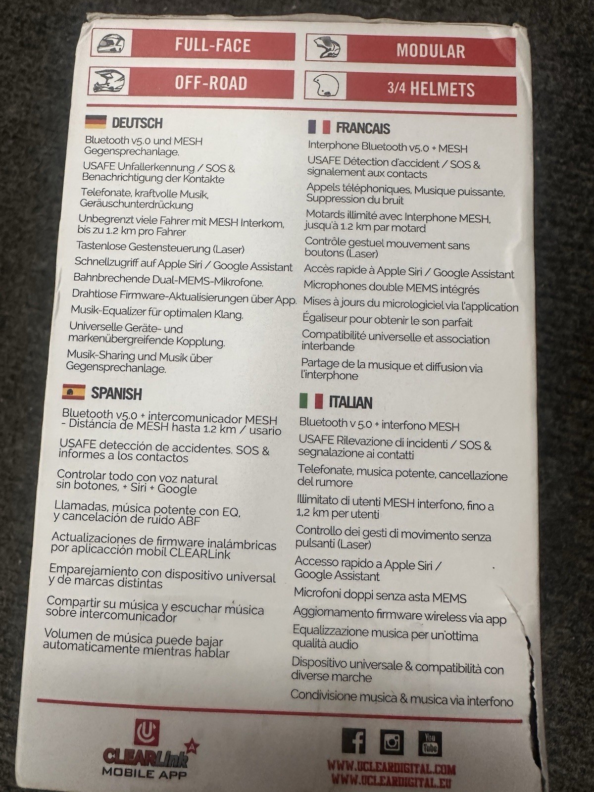 Uclear Digital NEW Motion HDX-V Bluetooth Helmet Audio System – Single Kit