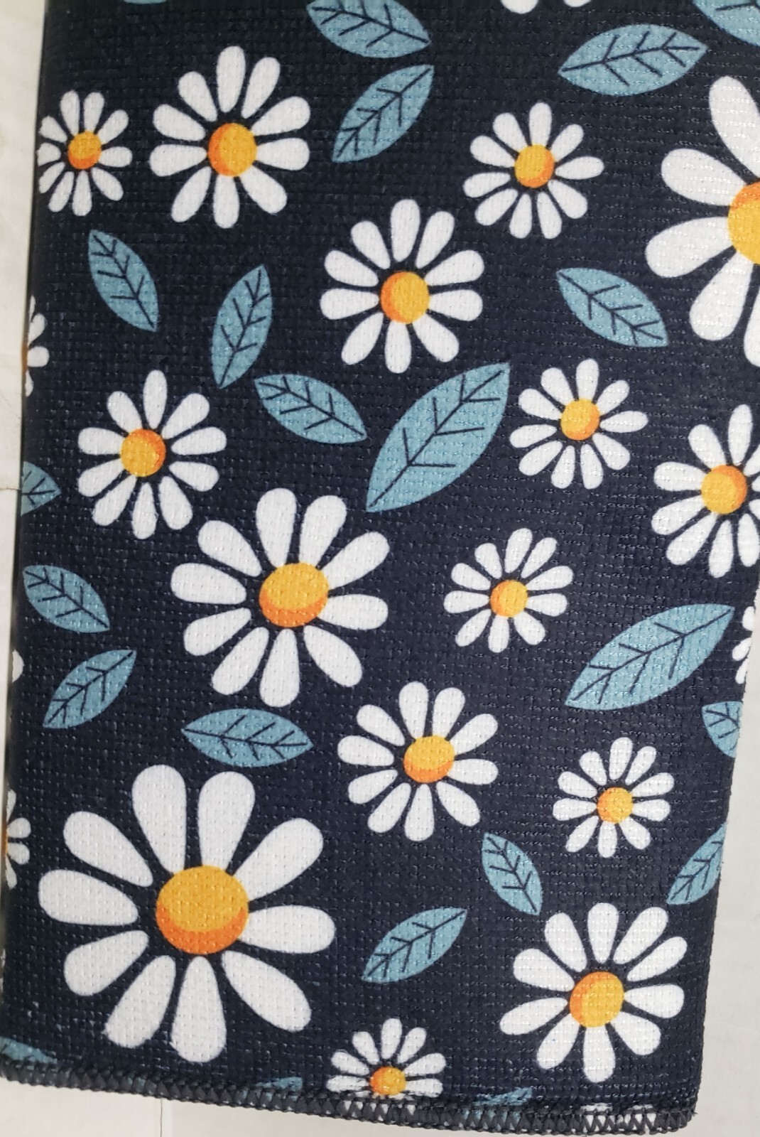Printed Microfiber Dish Drying Mat (15"x19") DAISIES FLOWERS, black back, SB