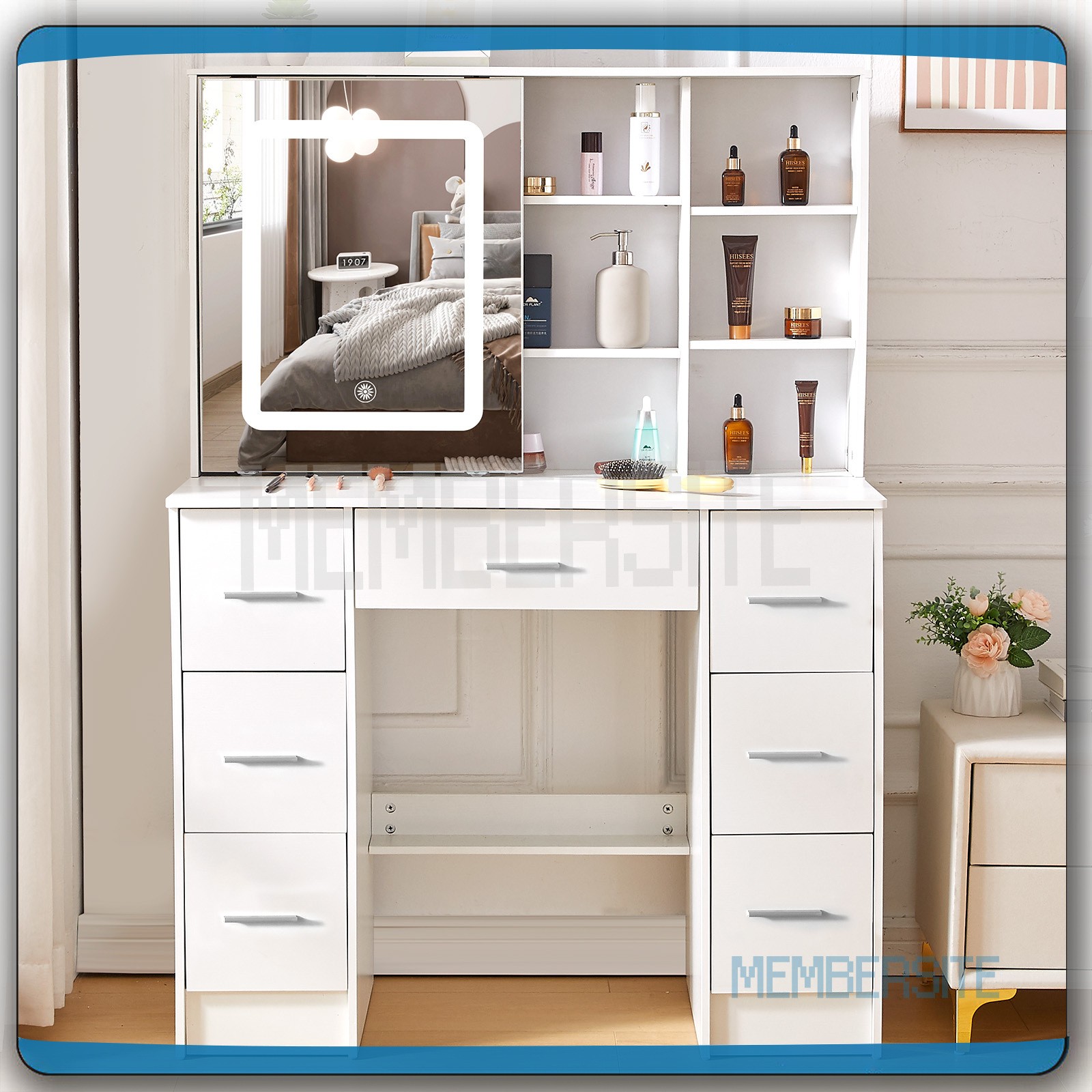 NEW Makeup Vanity Table With Smart LED Sliding Mirror & 10 Shelves Dressing Desk
