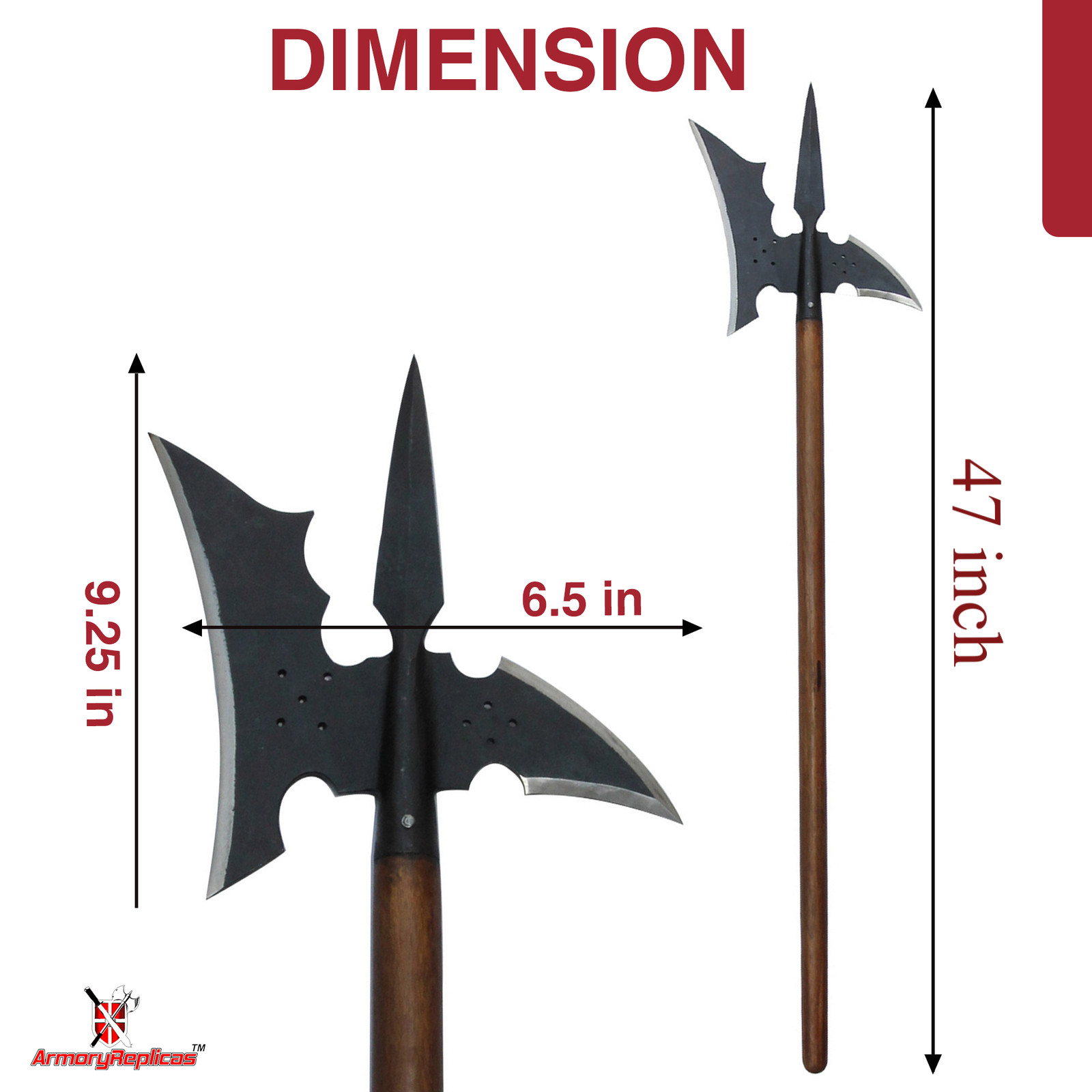 Halberd Renaissance Replica Hand Forged Iron Steel Spike Medieval Polearm 47inch