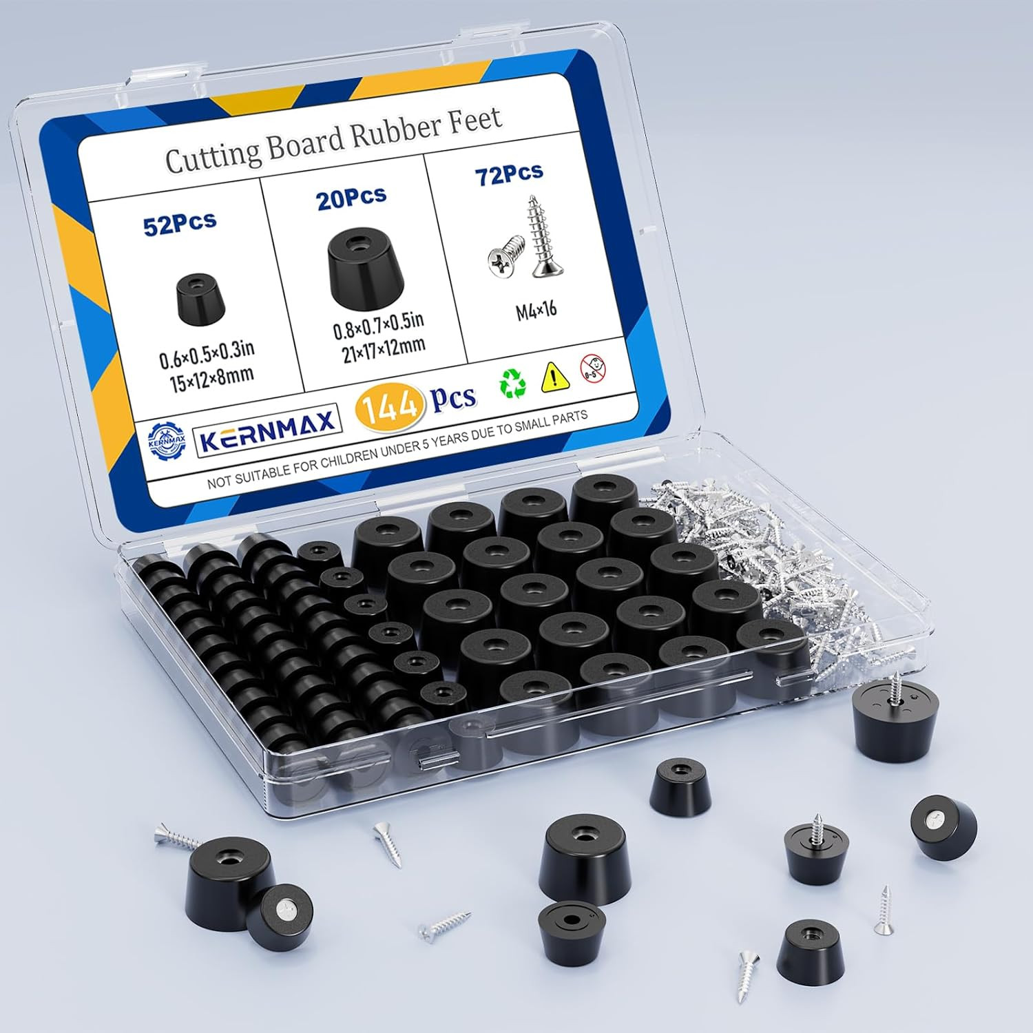 144Pcs Rubber Feet for Cutting Board, Non-Slip Cutting Board Feet with 304 Stain