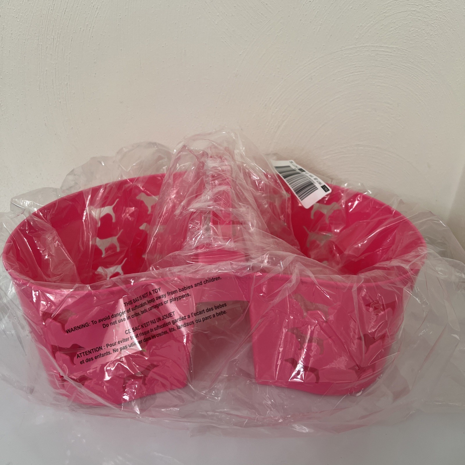 Victorias Secret Pink Dog Graphic Heart Shape SHOWER CADDIE organizer 16Lx6H