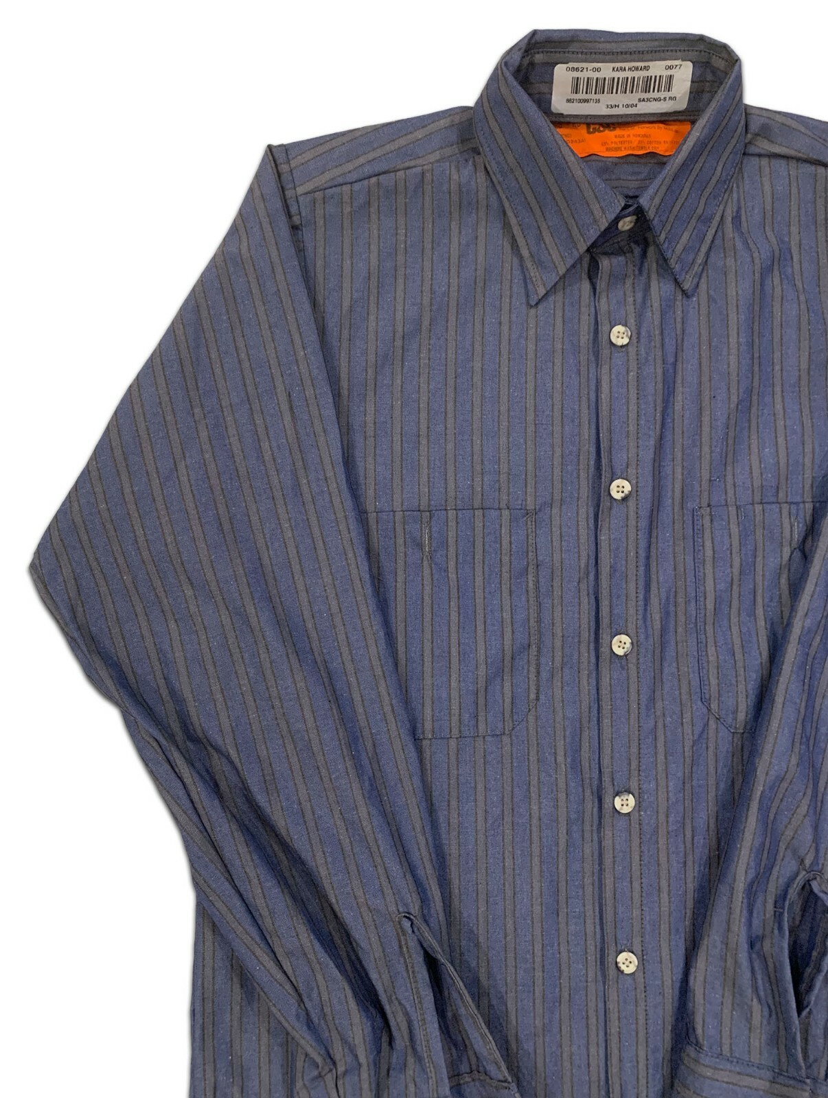 Red Kap CSC Industrial Stripe 2 Pocket Work Shirt Poplin Work Uniform Navy /Gray