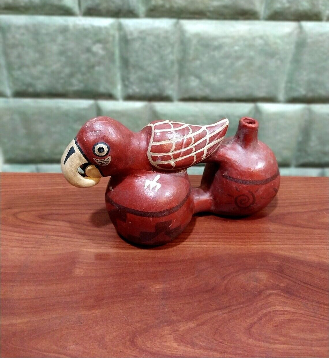 peruvian water whistling vessel MACAW SMALL- huaco silbador de agua - clay