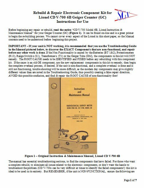Rebuild/Repair Elec Component Kit for Lionel CD V-700 6B Geiger Counter CDV-700