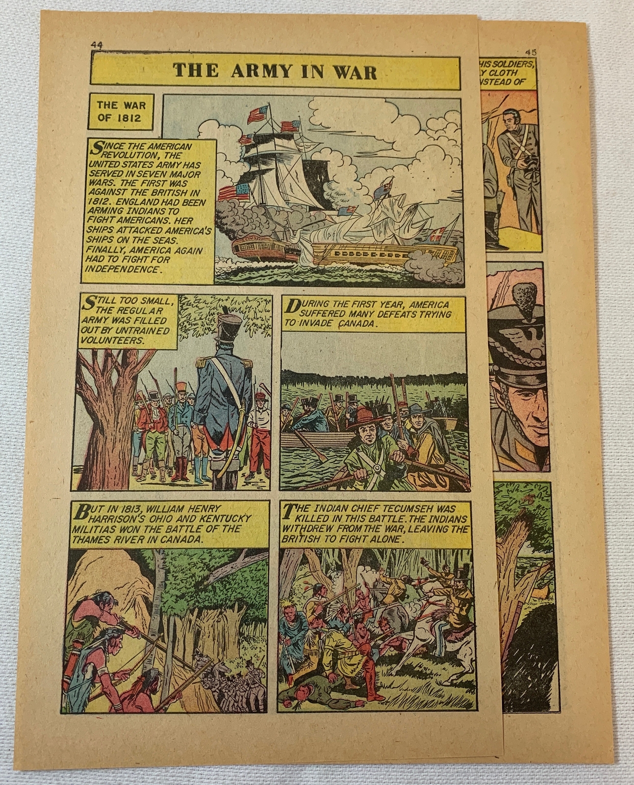 1959 three page cartoon story ~ THE ARMY DURING THE WAR OF 1812