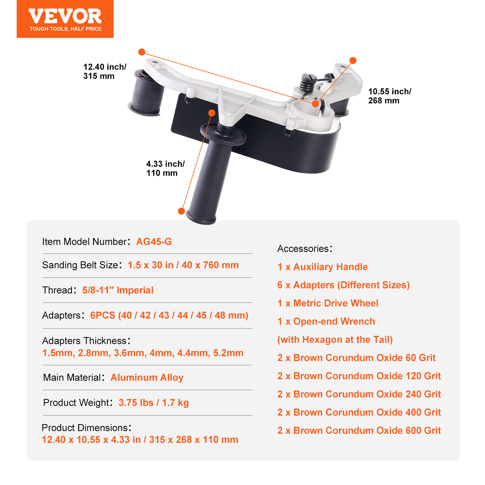 VEVOR Belt Sander Adapter for Angle Grinder Pipe Sanding Attachment 10PCS Belts