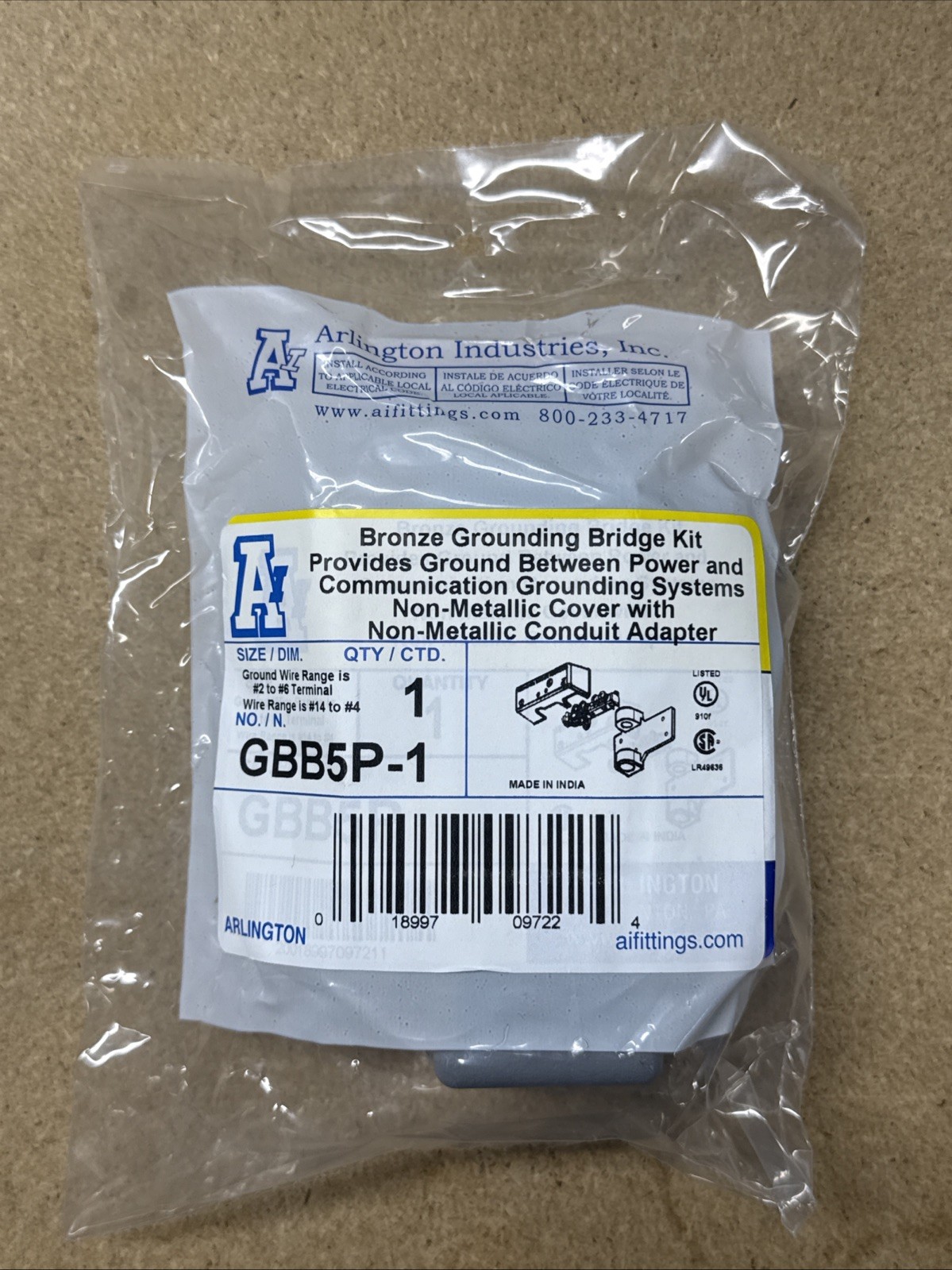 Arlington Industries GBB5P Bronze Grounding Bridge Kit PVC