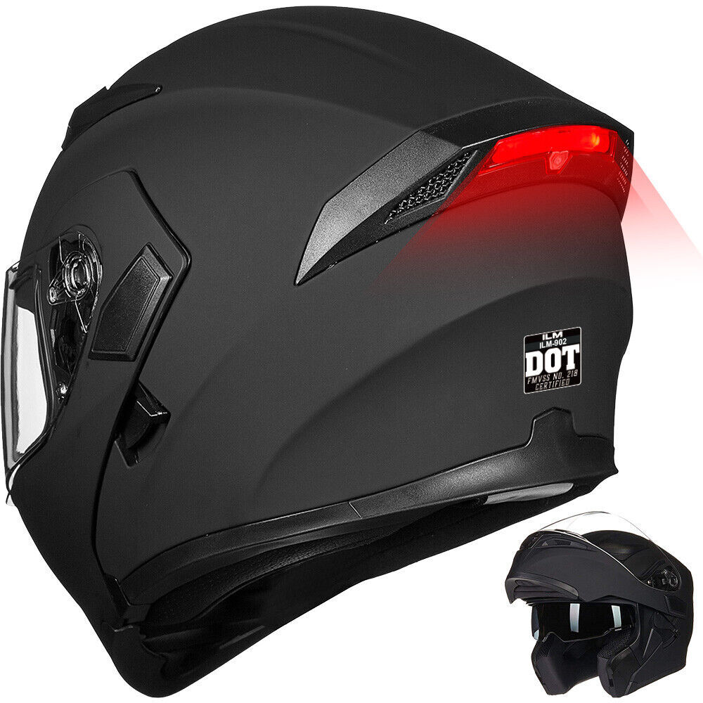 ILM Used Black Flip up Modular Full Face Motorcycle Helmet Dual Visor LED DOT