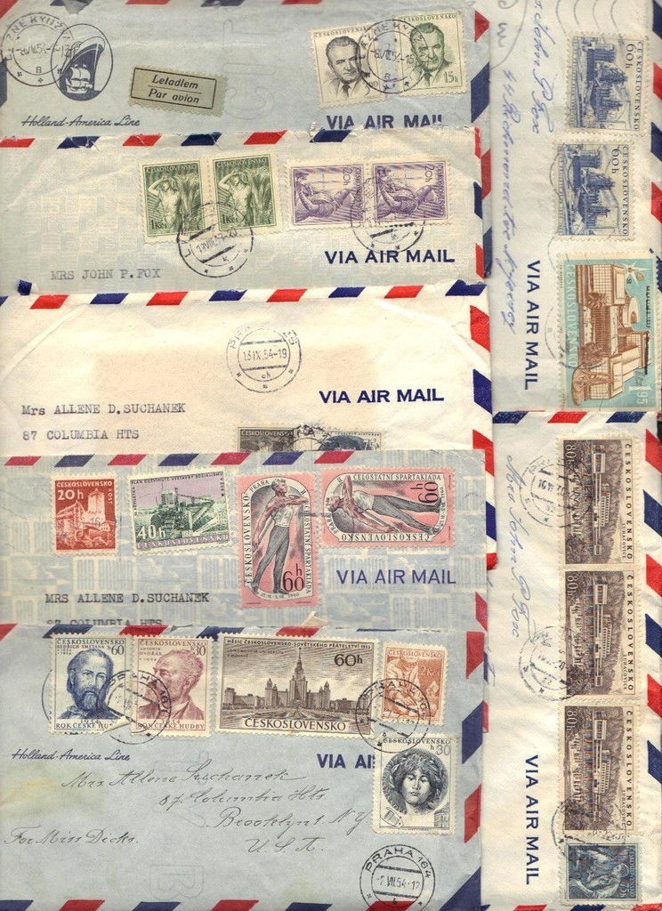 CZECHOSLOVAKIA 1950s COLL OF 22 AIRMAIL CVR ALL TO US ALMOST ALL W/LTRS ENCLOSED