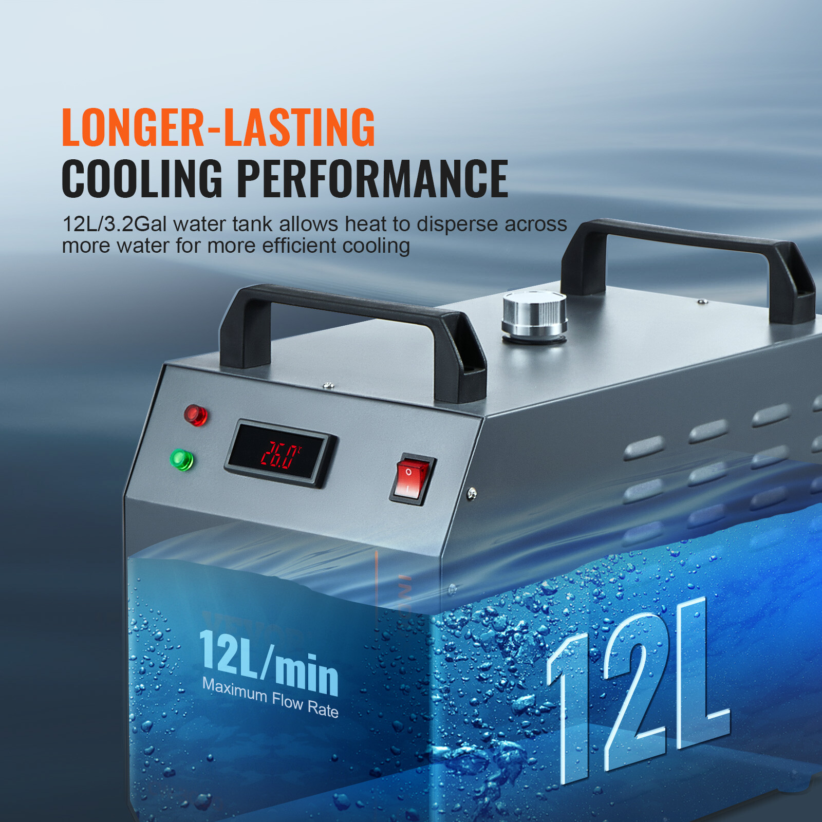 VEVOR Air-cooled Industrial Water Chiller CW-3000 12 L 12 L/min for Laser Tube