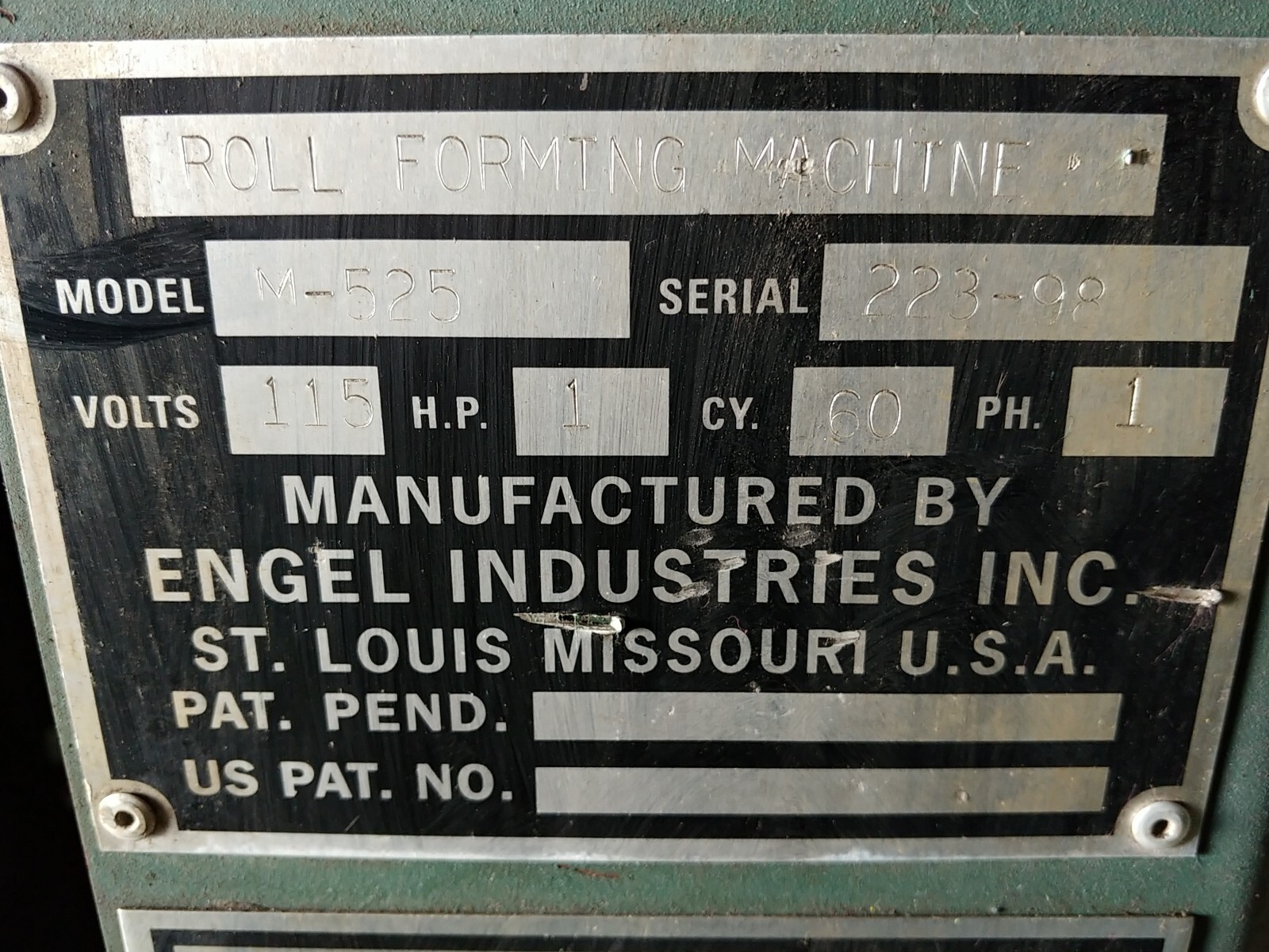 ENGEL LOCKFORMER ROLL FORMING MACHINE M-525 SHEET METAL PITTSBURGH MACHINE