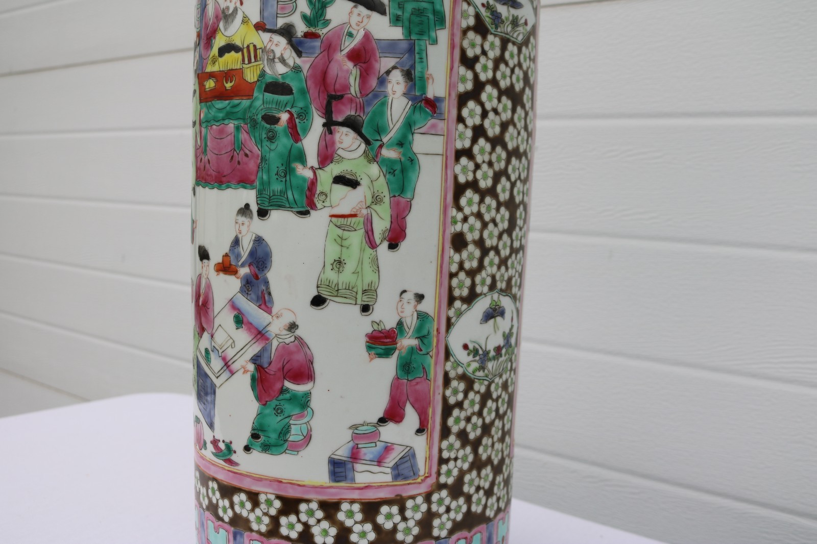 Vintage Large Mid Century Famille Rose Porcelain Umbrella Stand 24"