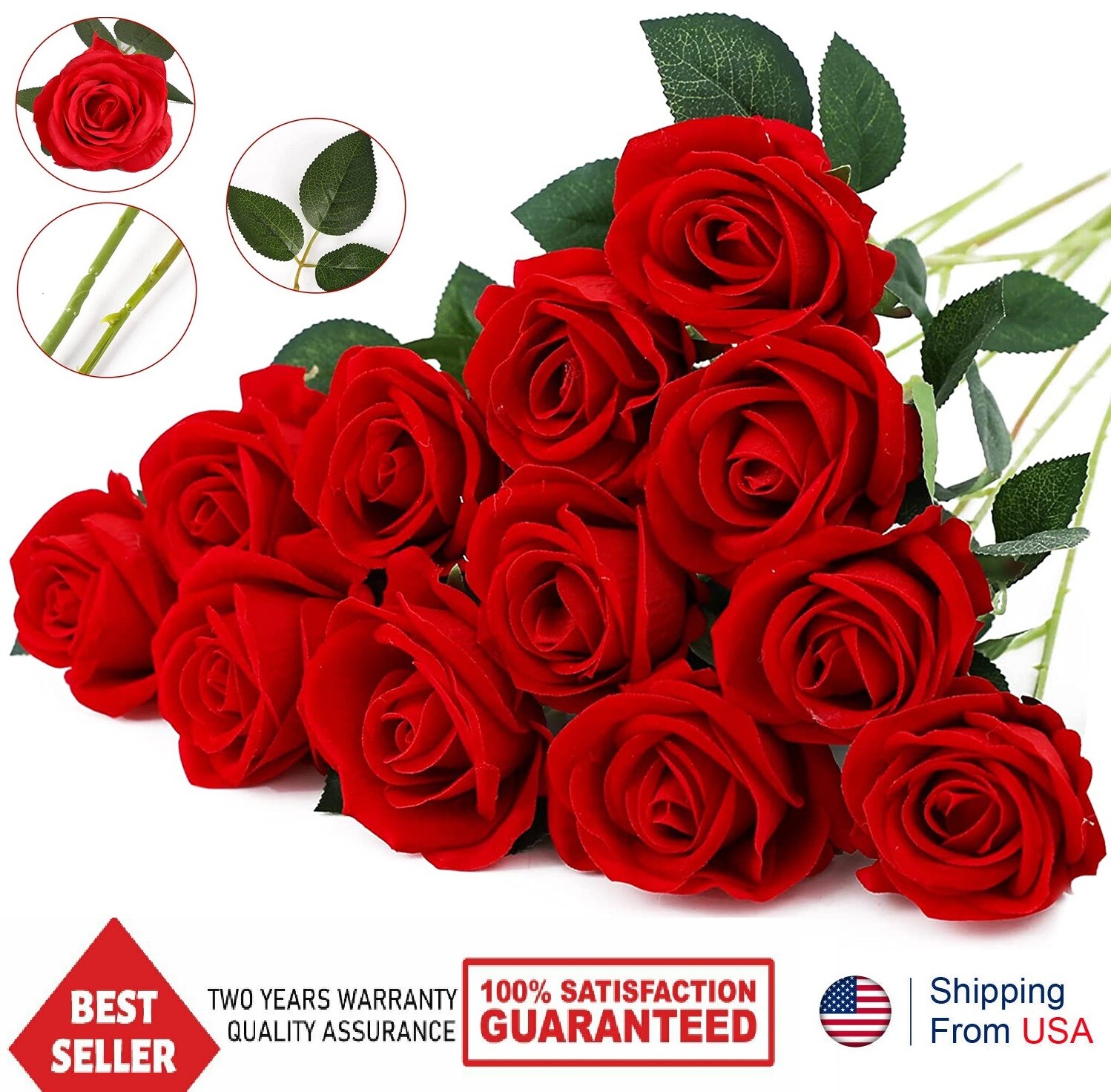 20× Red Silk Roses Artificial Flowers Realistic Bouquet Romantic Gift Home Decor