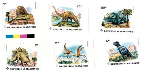 Maldives 1972 - Dinosaurs - Set of 6 Stamps - Scott #389-94 - MNH