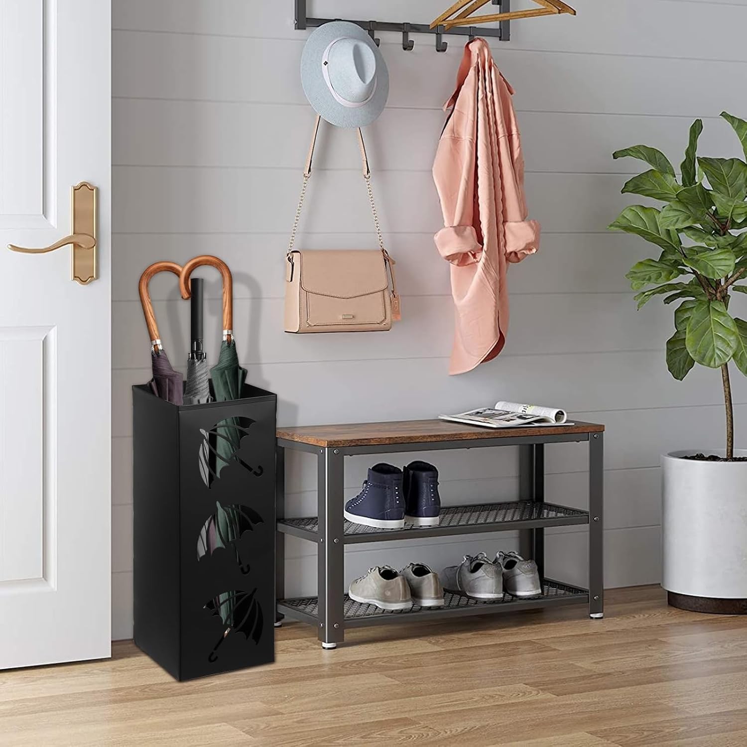 Metal Umbrella Holder Square Umbrella Stand Rack for Entryway Freestanding Rain