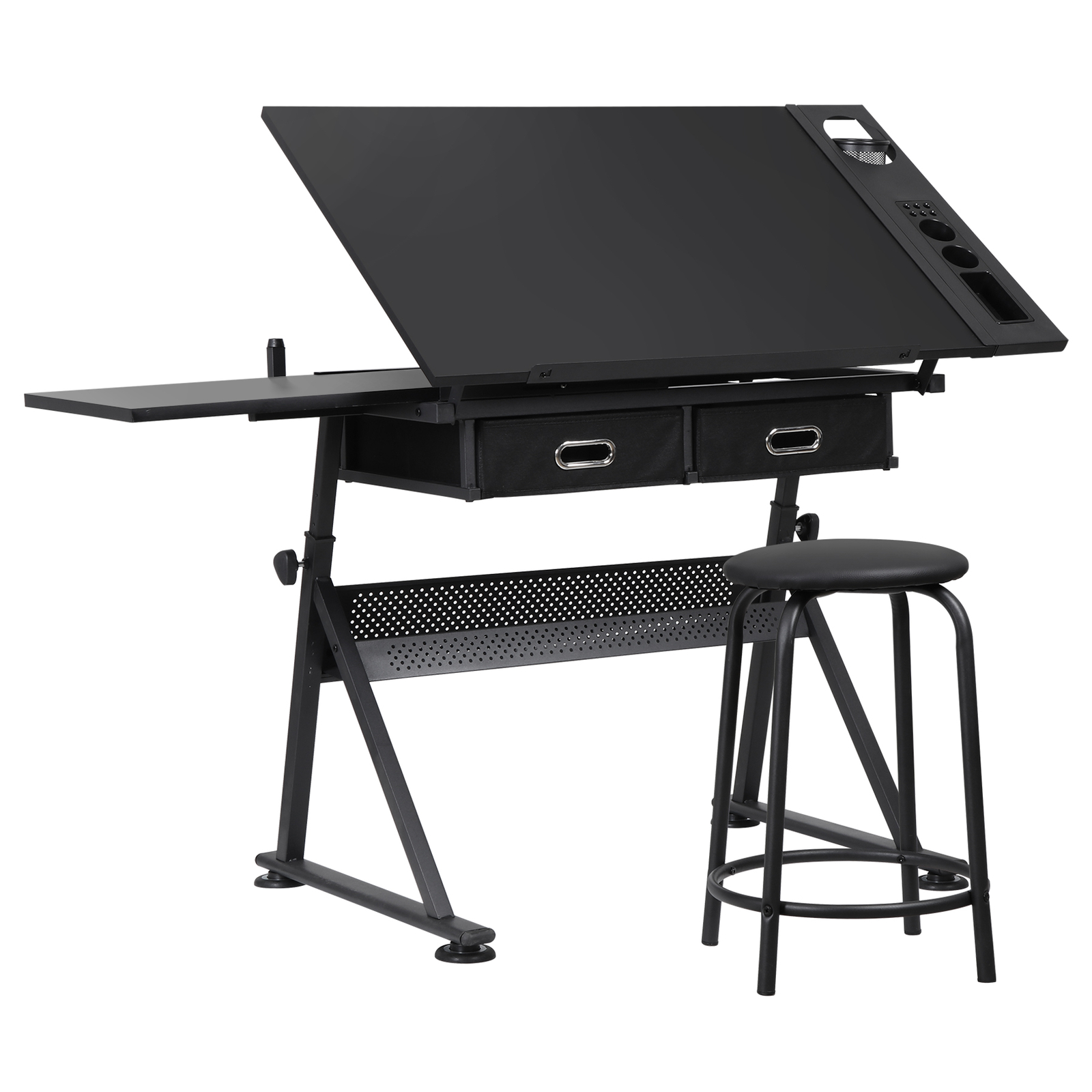Drafting Desk for Artists Art Drawing Table w/Stool for Working Studying Black