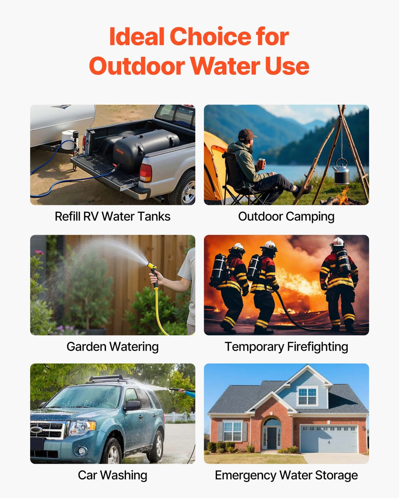 Water Storage Bladder, 30 Gal Collapsible Water Storage Bag, Black