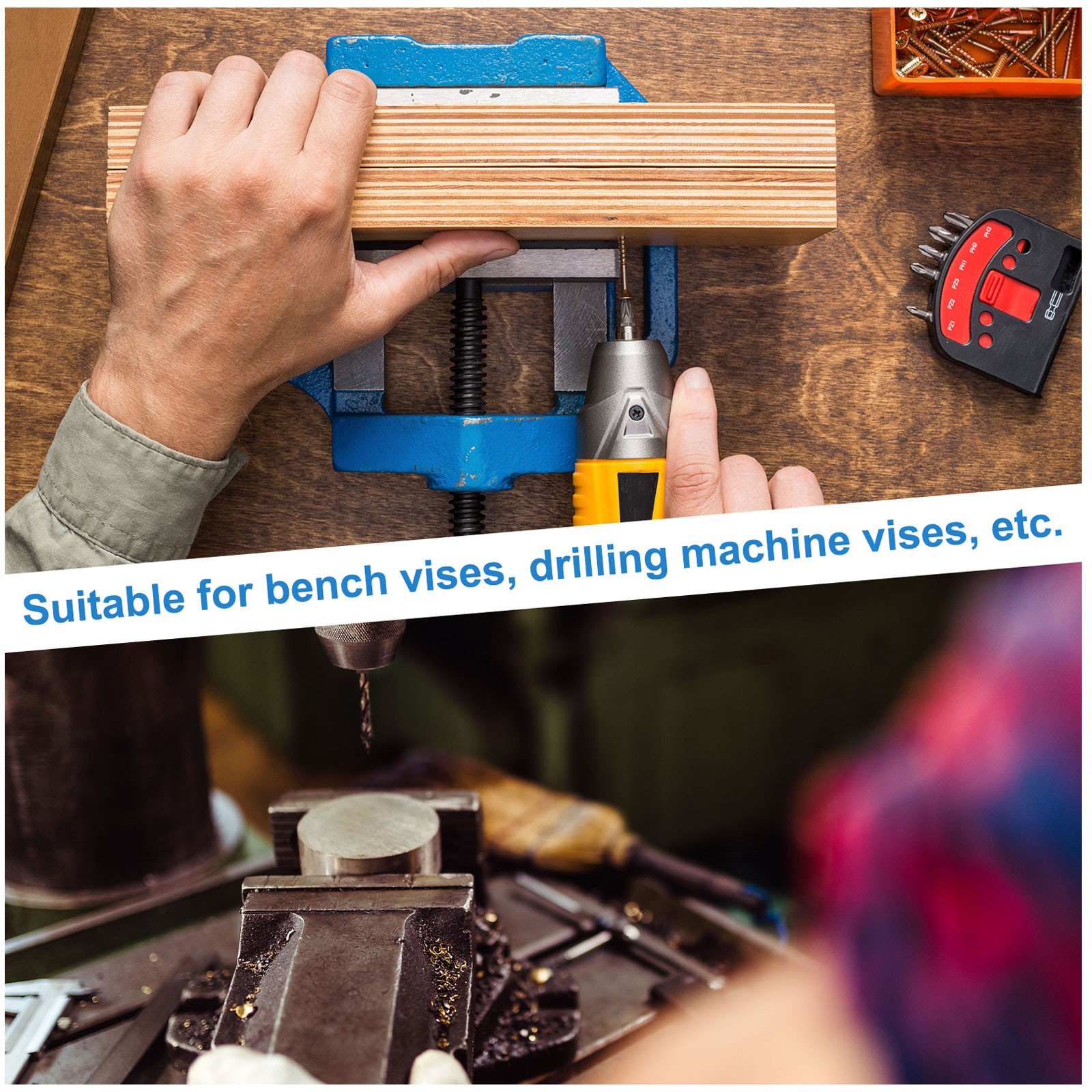 Aluminum Vise Jaws 6" Magnetic V-type Soft Rubber Pads Covers Silver