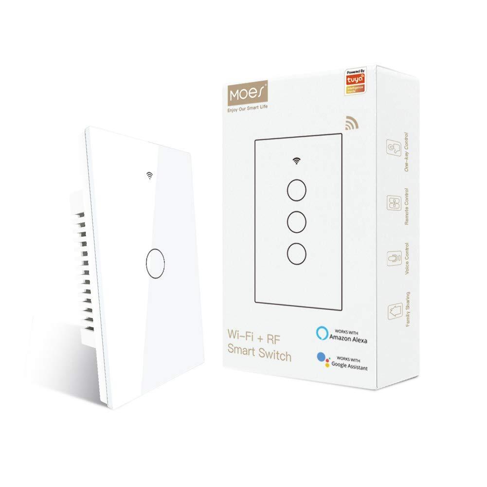 MOES 1/2/3/4 Gang WiFi RF Smart Light Switch Wall Touch No Neutral Alexa Google