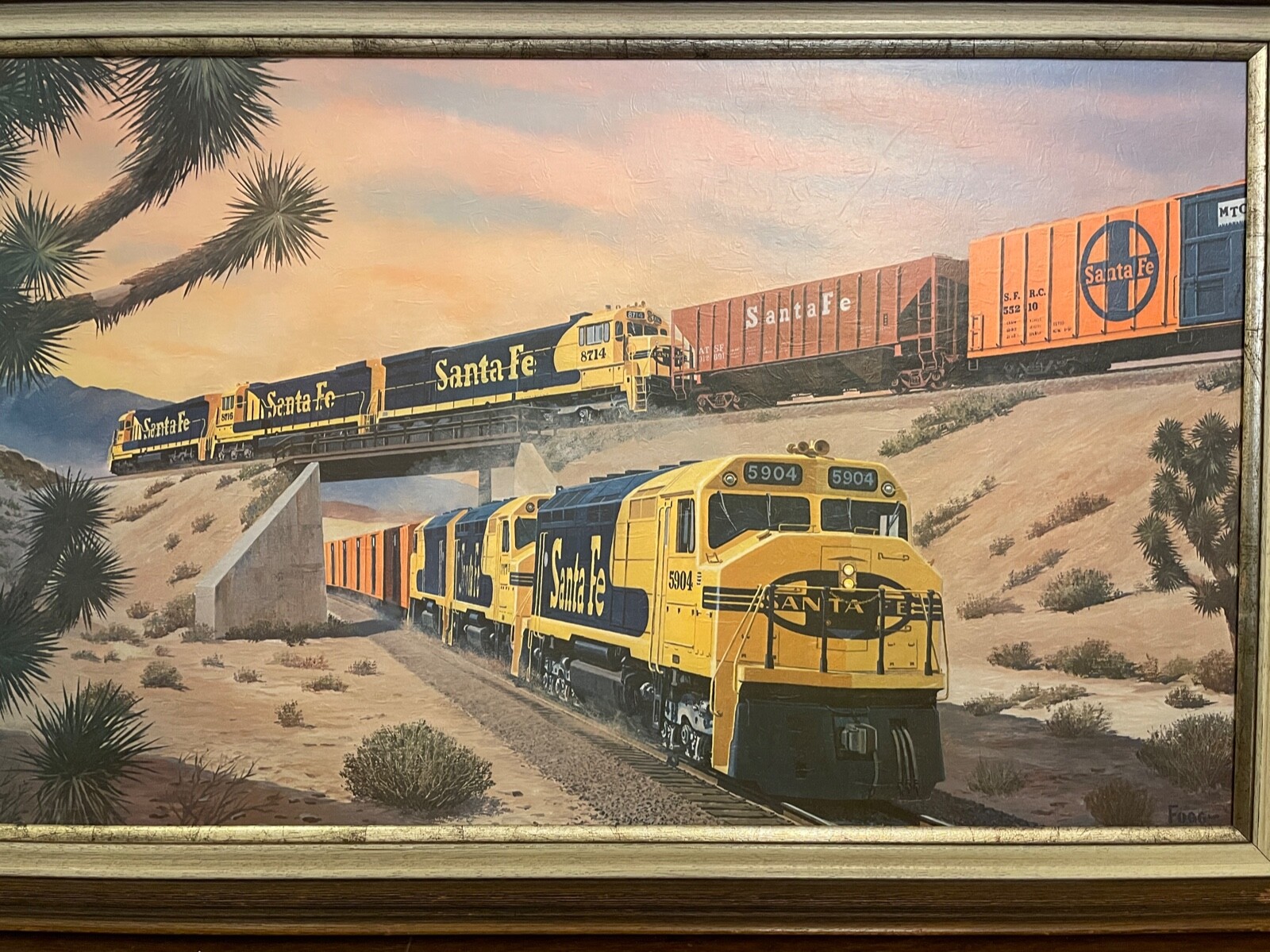 LARGE VINTAGE COMMERCIAL SANTA FE TRAINS SHIPPING OFFICE FOGG PRINT 23'" BY 35"