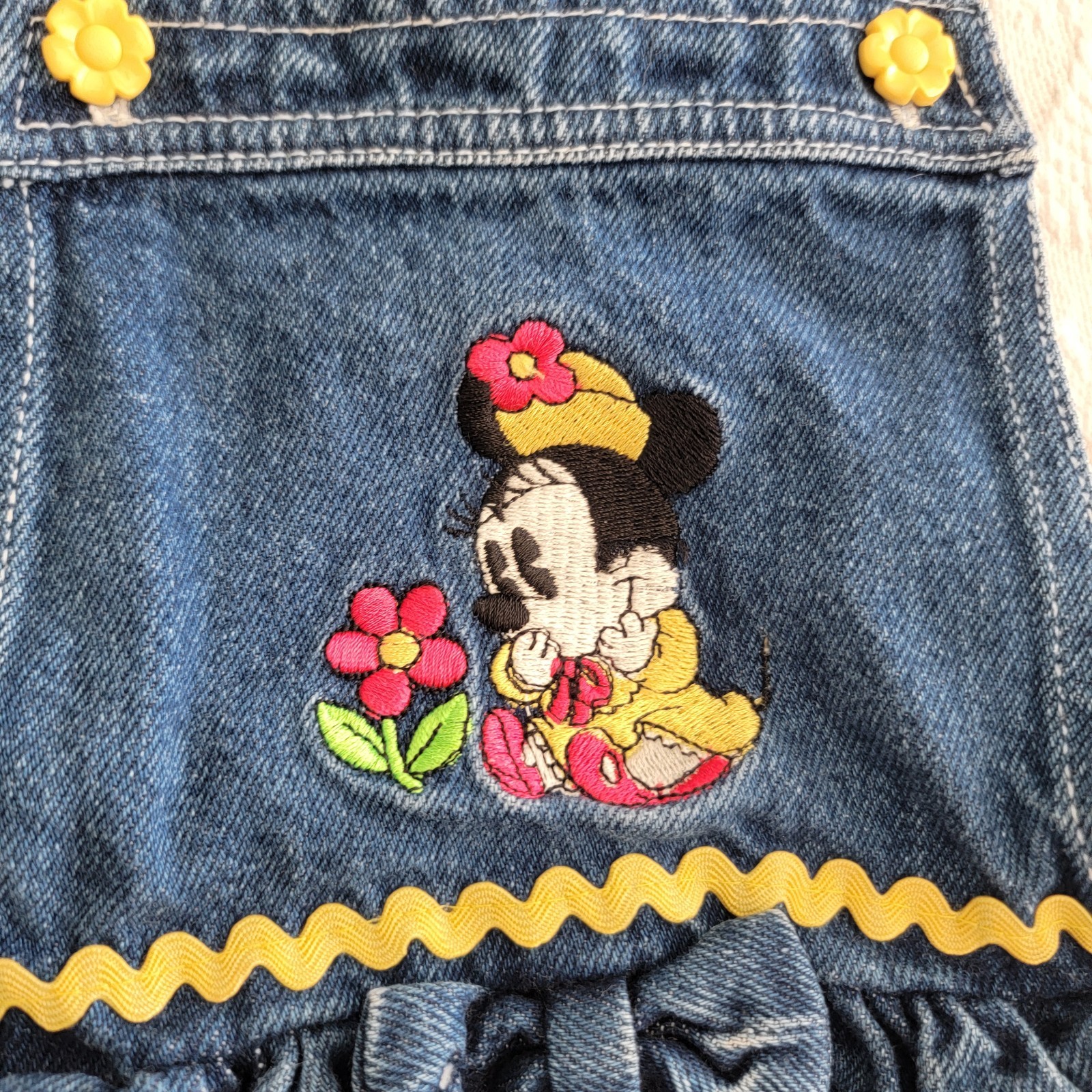 Vintage Baby Mickey & Co Minnie Mouse Embroidered Denim Jumper Dress Size 18 mo