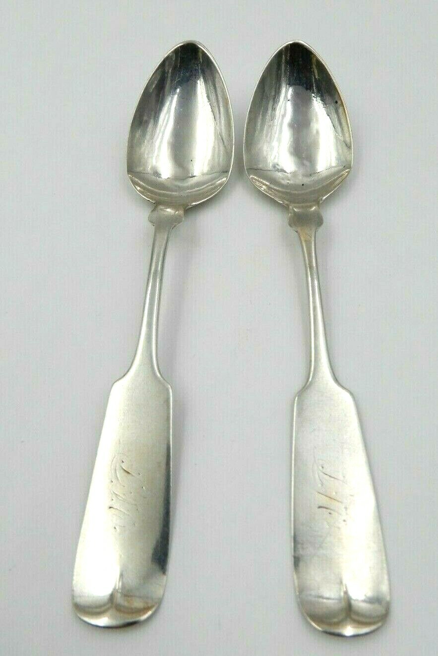 ANTIQUE SET OF TWO E.S. HUNTINGTON CO. (CT) MONOGRAMMED COIN SILVER SPOONS