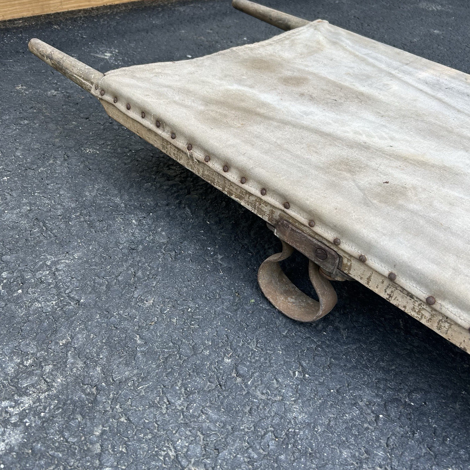 Antique World War 1 Era Medic Stretcher Canvas Gurney Litter WWI Iron Loop Feet