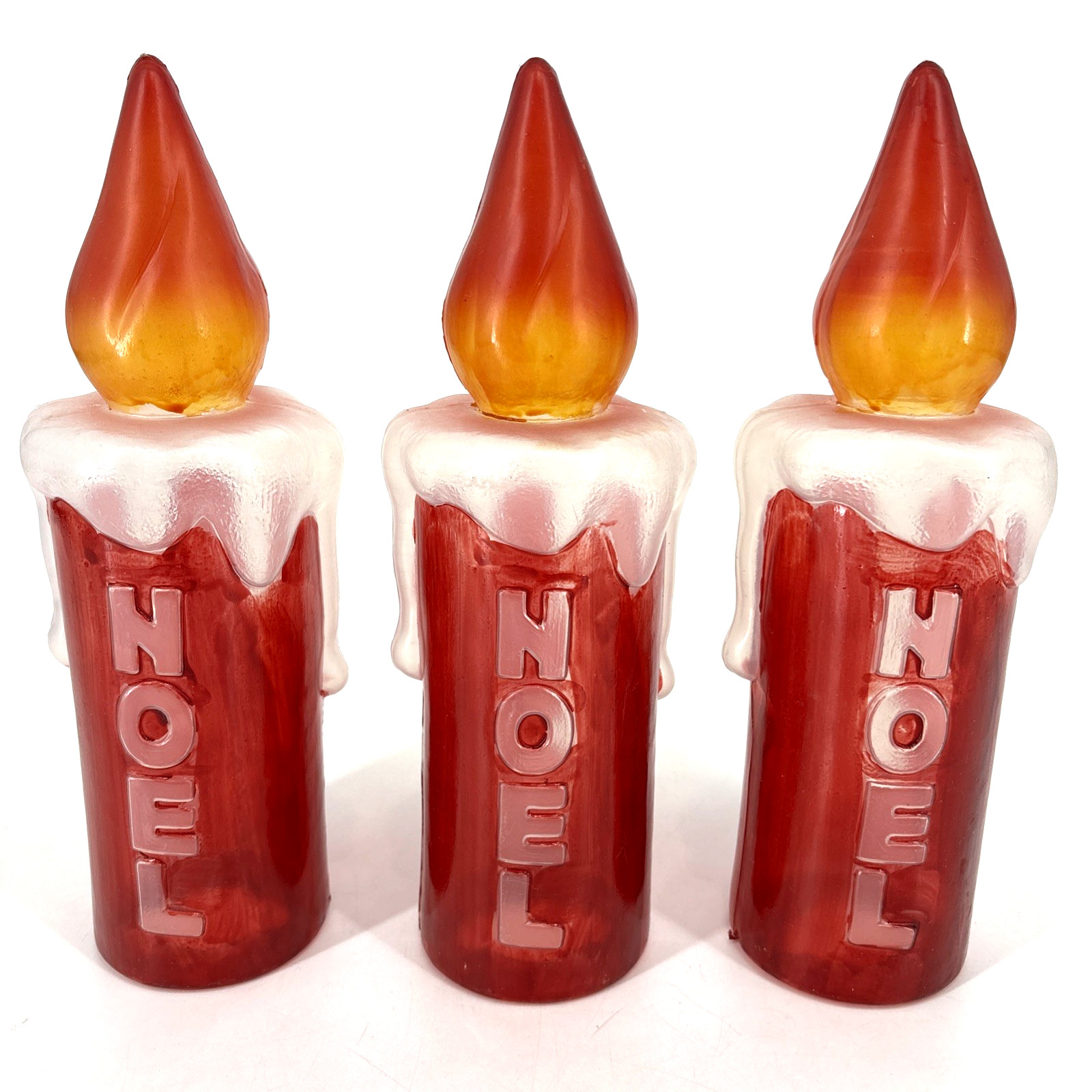 Vintage Red Blow Mold Noel Candle Lot Of 3 Christmas 10.5 In Tall