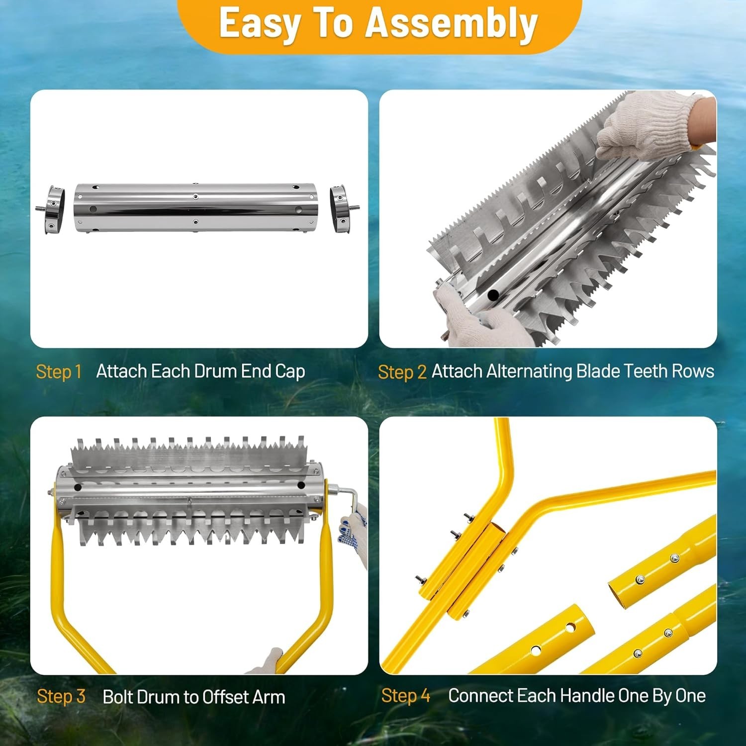 VEVOR Lake Weed Roller Stainless Steel Roller Pond Rake 14.1ft Pond Weed Removal