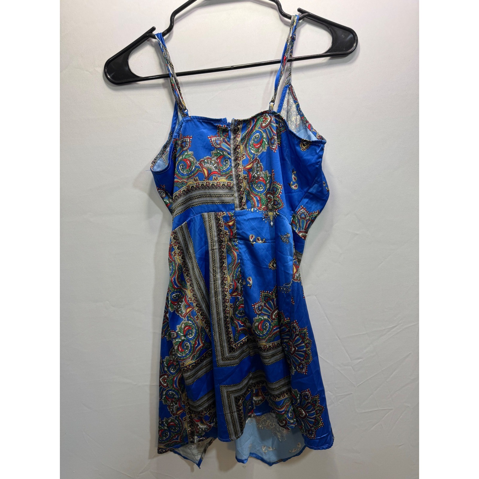 Banjul Blue Paisley Medallion Mini Handkerchief Hem Spaghetti Strap Boho