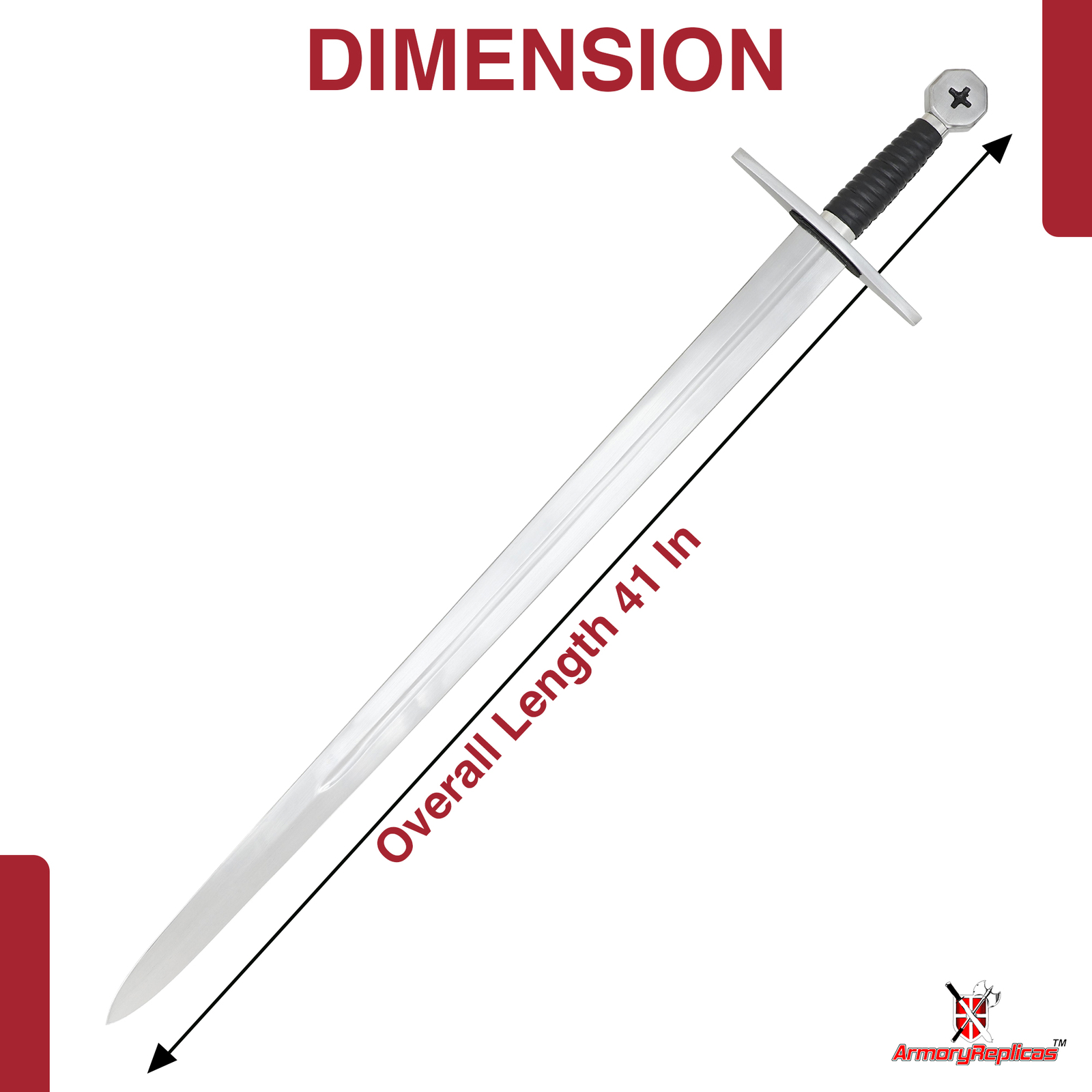 Medieval Knights Templar Handmade Sword – 41” Carbon Steel Blade, Leather Grip