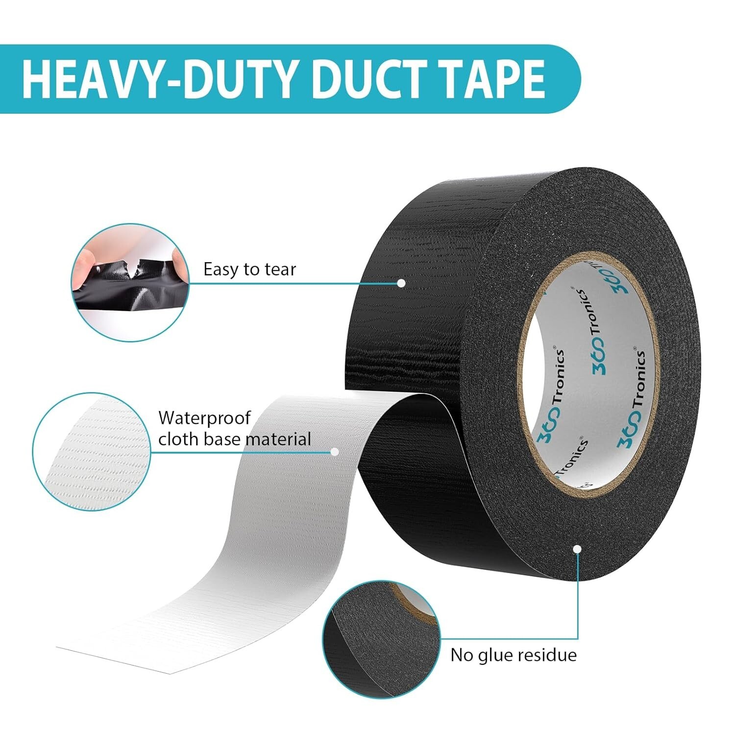 Black Duct Tape Heavy Duty, 2 Inches x 50 Yards Per Roll, Waterproof Outdoor