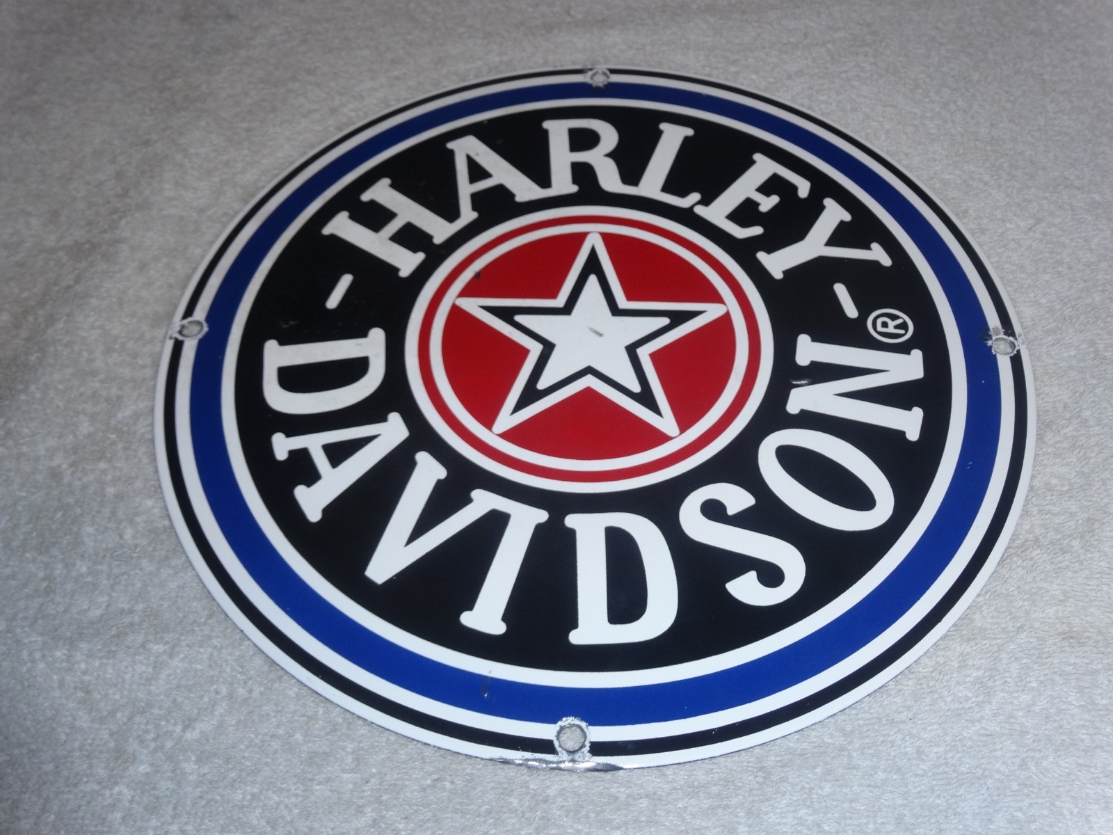 VINTAGE HARLEY DAVIDSON MOTORCYCLE 11 1/4" PORCELAIN METAL GASOLINE OIL HOG SIGN