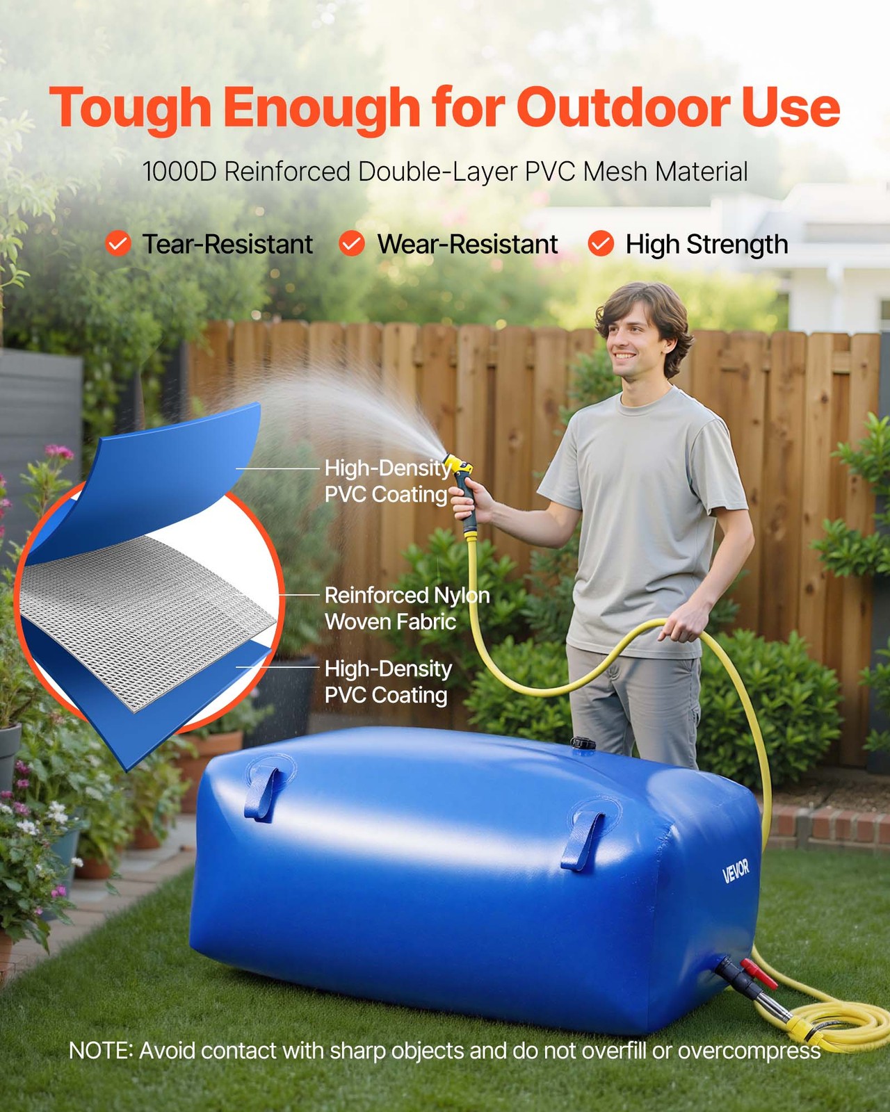 VEVOR 142.7 Gal Collapsible Water Storage Bladder 1000D PVC Water Storage Bag