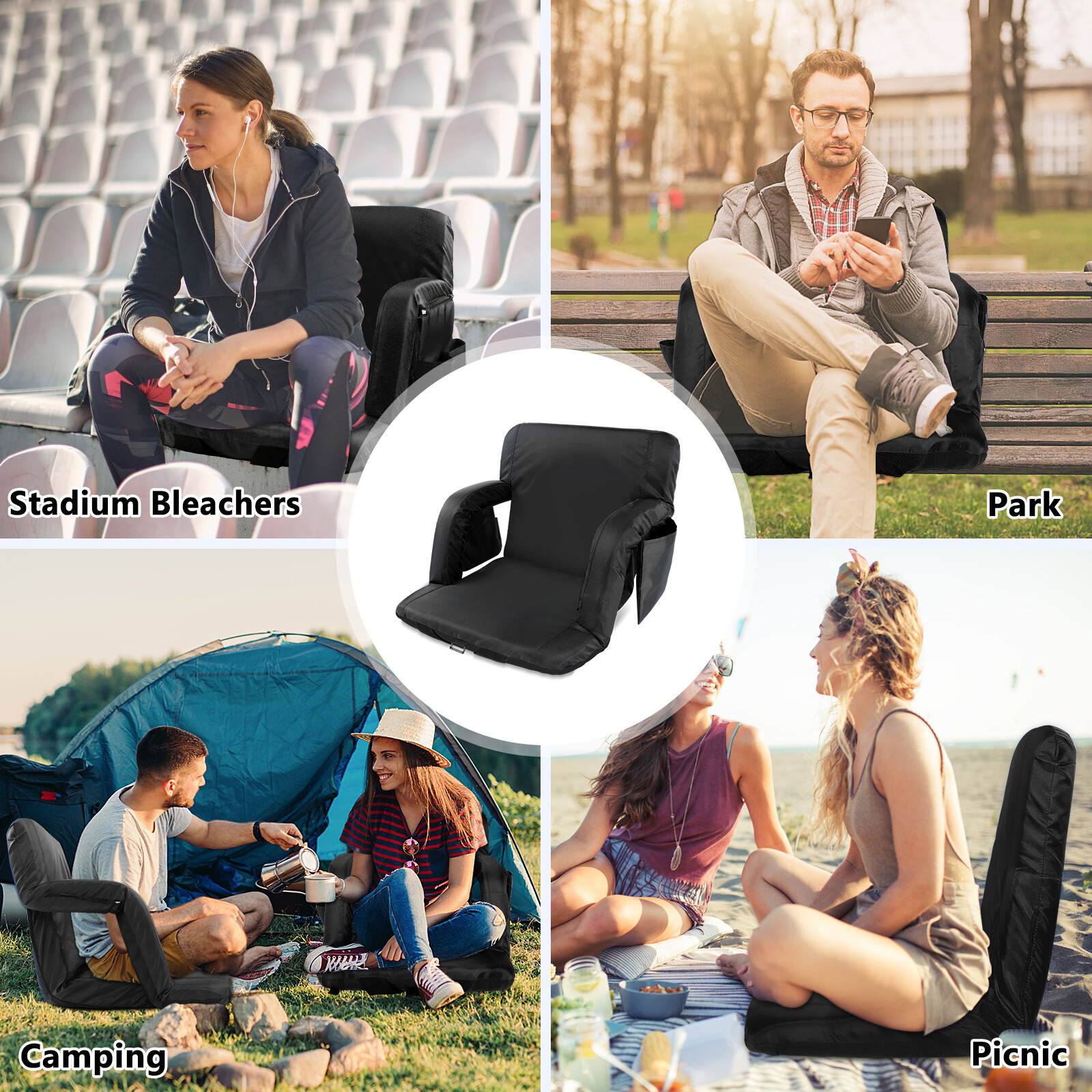 NAIZEA 2Pack Stadium Seats for Bleachers With Back Support 6 Reclining Positions