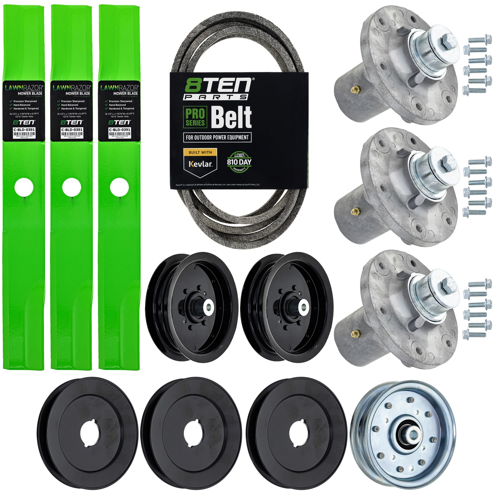 8TEN Deck Rebuild Kit Blade Spindle Belt Idler for Simplicity Courier 48-Inch