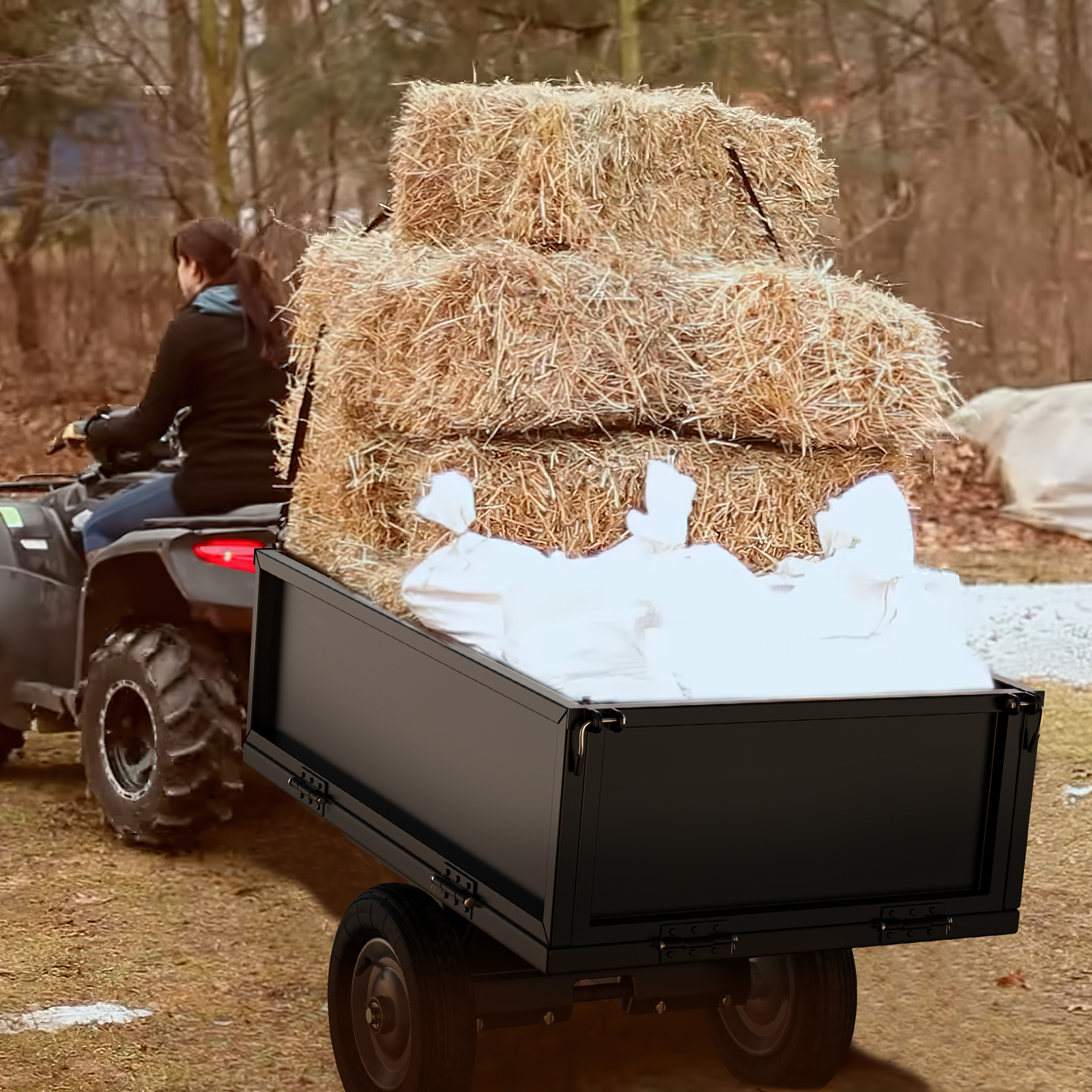 Steel Dump Cart Tow Behind Lawn Dump Cart for Lawn Tractor 500LBS Black