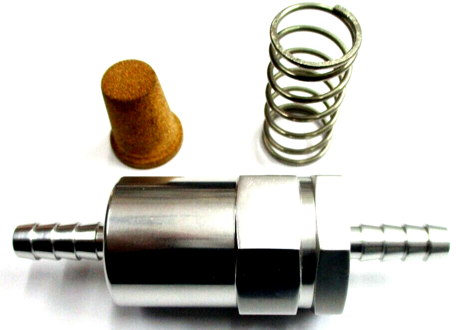 Fuel Filter, Billet inline cleanable element 3/8" Barb Show Polished Silver