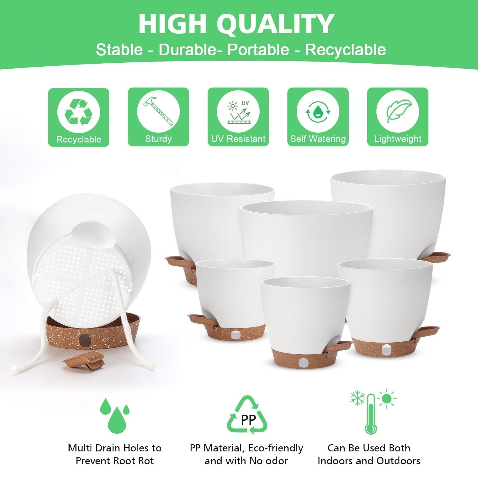 Self Watering Planter with Visual Water Level, 6Pack Small Plastic Pot Set wi...