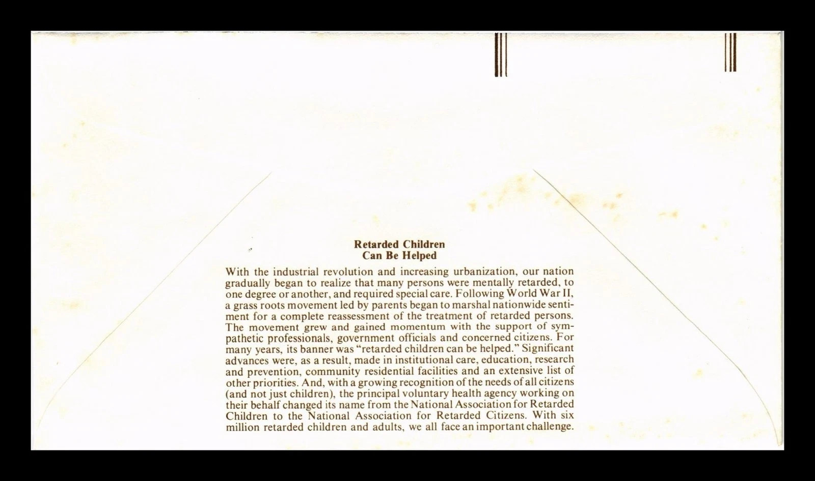 RETARDED CHILDREN CAN BE HELPED 1974 FLEETWOOD CACHET FDC UNADDR