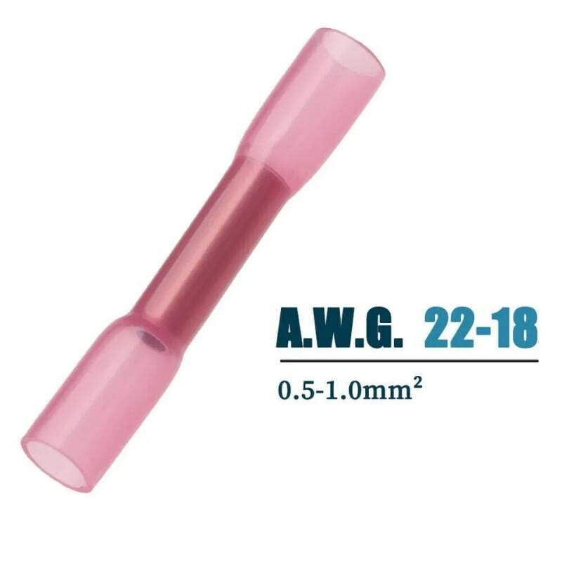 100Pcs 22-16AWG Red Heat Shrink Wire Butt Connectors Waterproof Splice Terminals