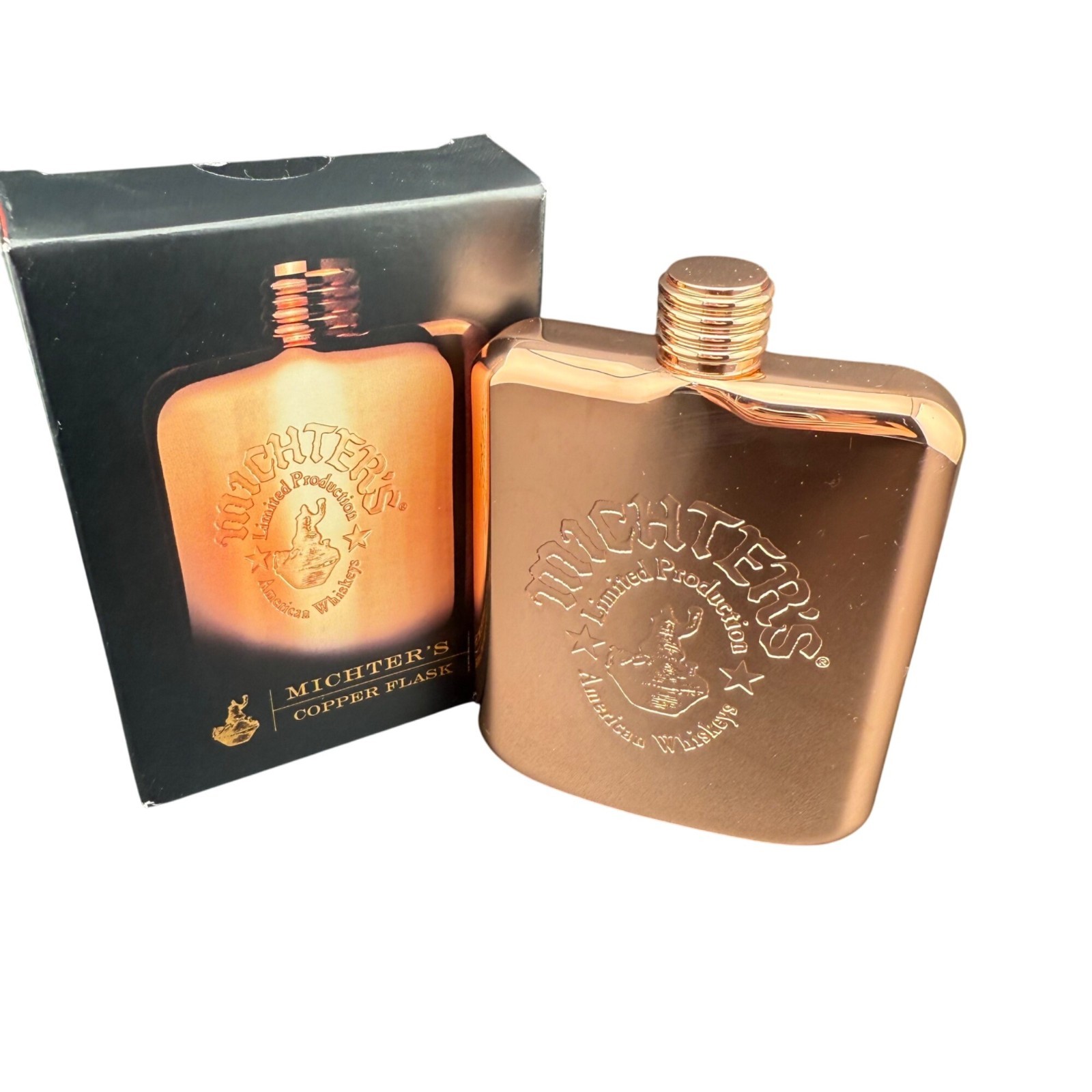 Michters Limited Production Copper-Plated Stainless Steel Flask 6 Oz Curved Desi