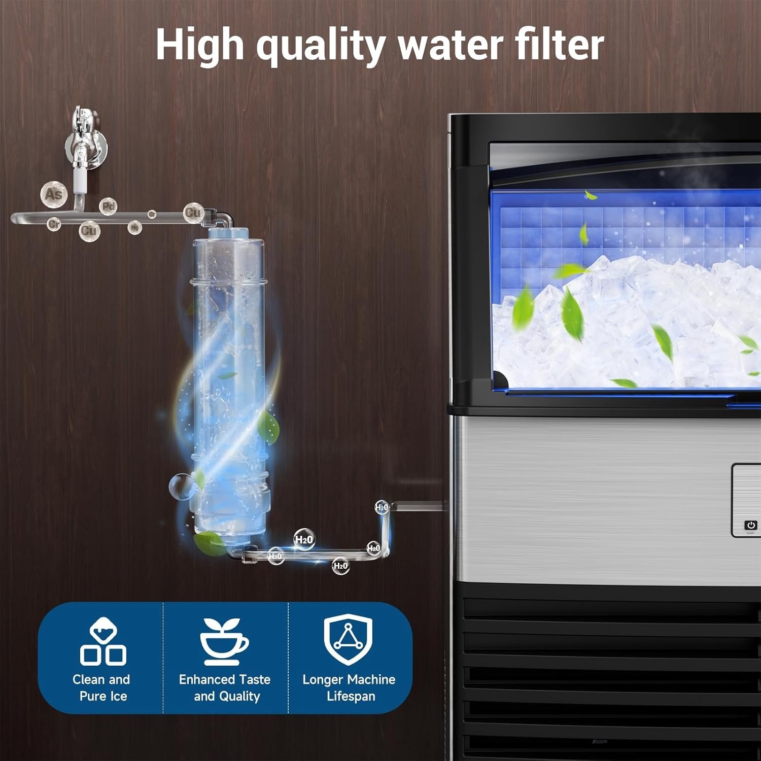 450LBS/24H Commercial Ice Maker Machine Stainless Steel Under Counter for Home