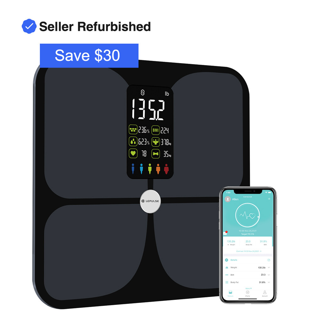 Body Scale Bathroom Scale for Heart Rate BMI Weight Fat free App, Refurbished