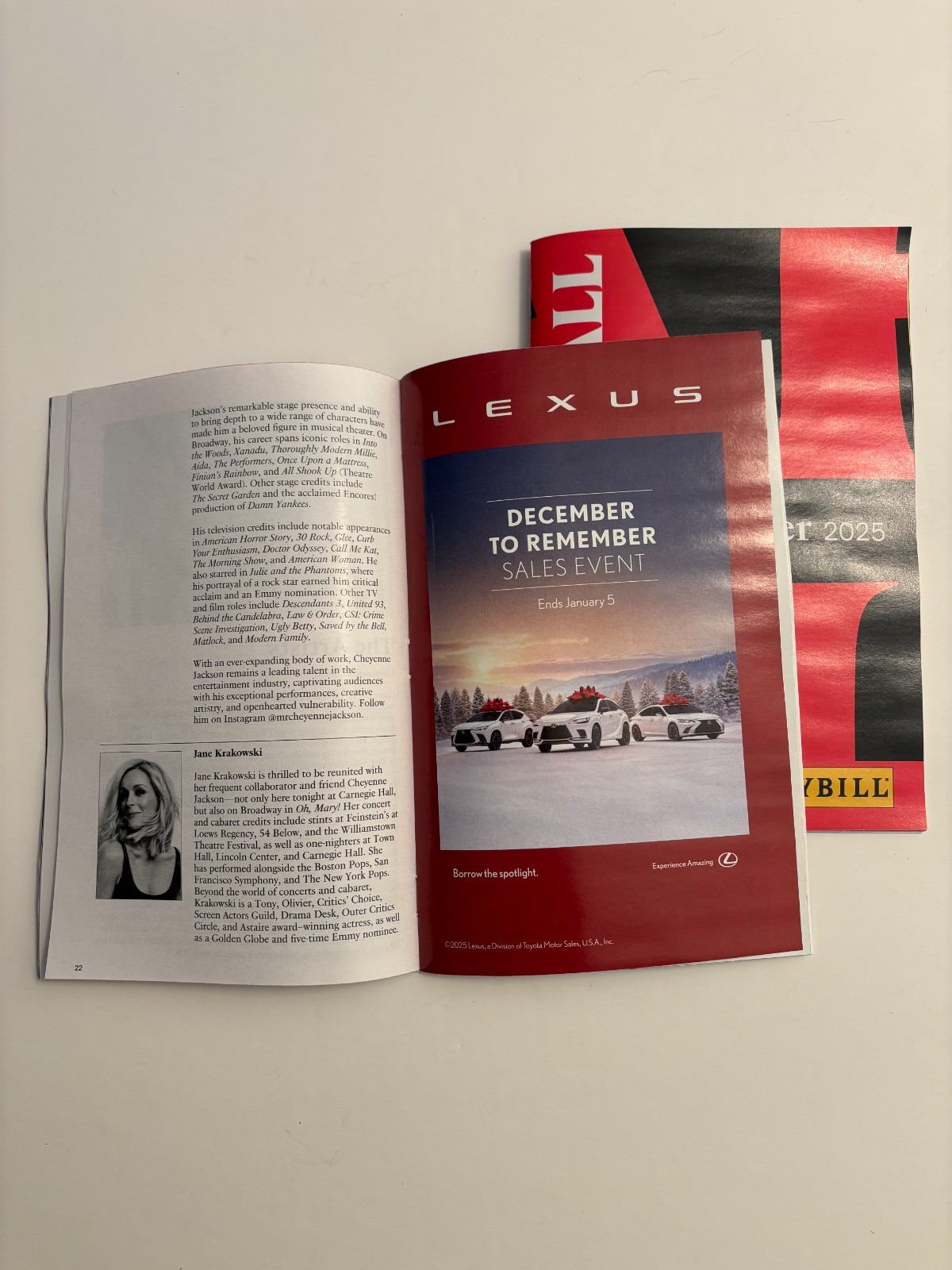 Carnegie Hall Playbill Cheyenne Jackson Dec 2025 Jane Krakowski 2 in lot YYYY