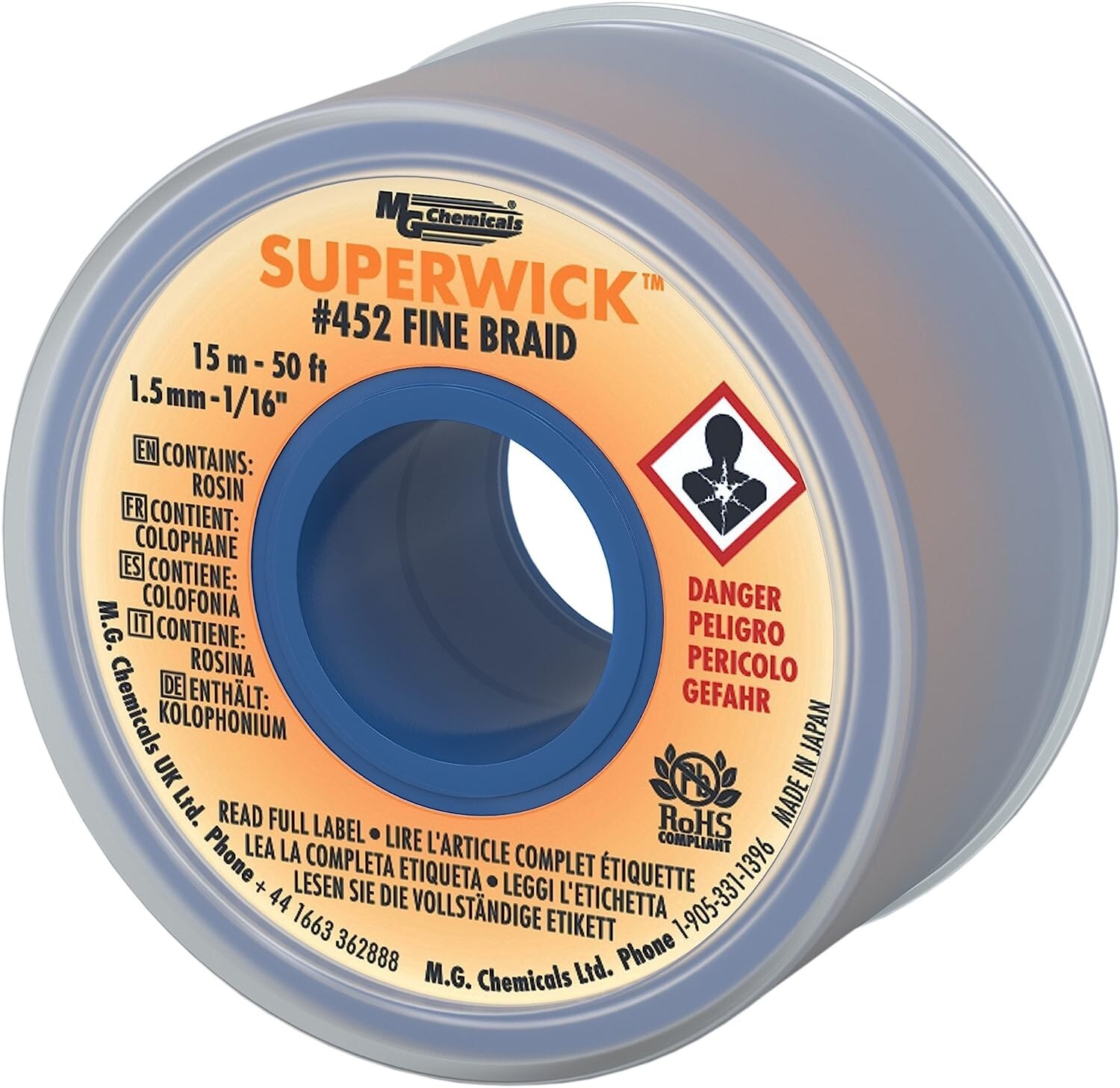 MG Chemicals 1.5mm Super Wick Desoldering Braid w/ RMA Flux, 50 Feet (#452)