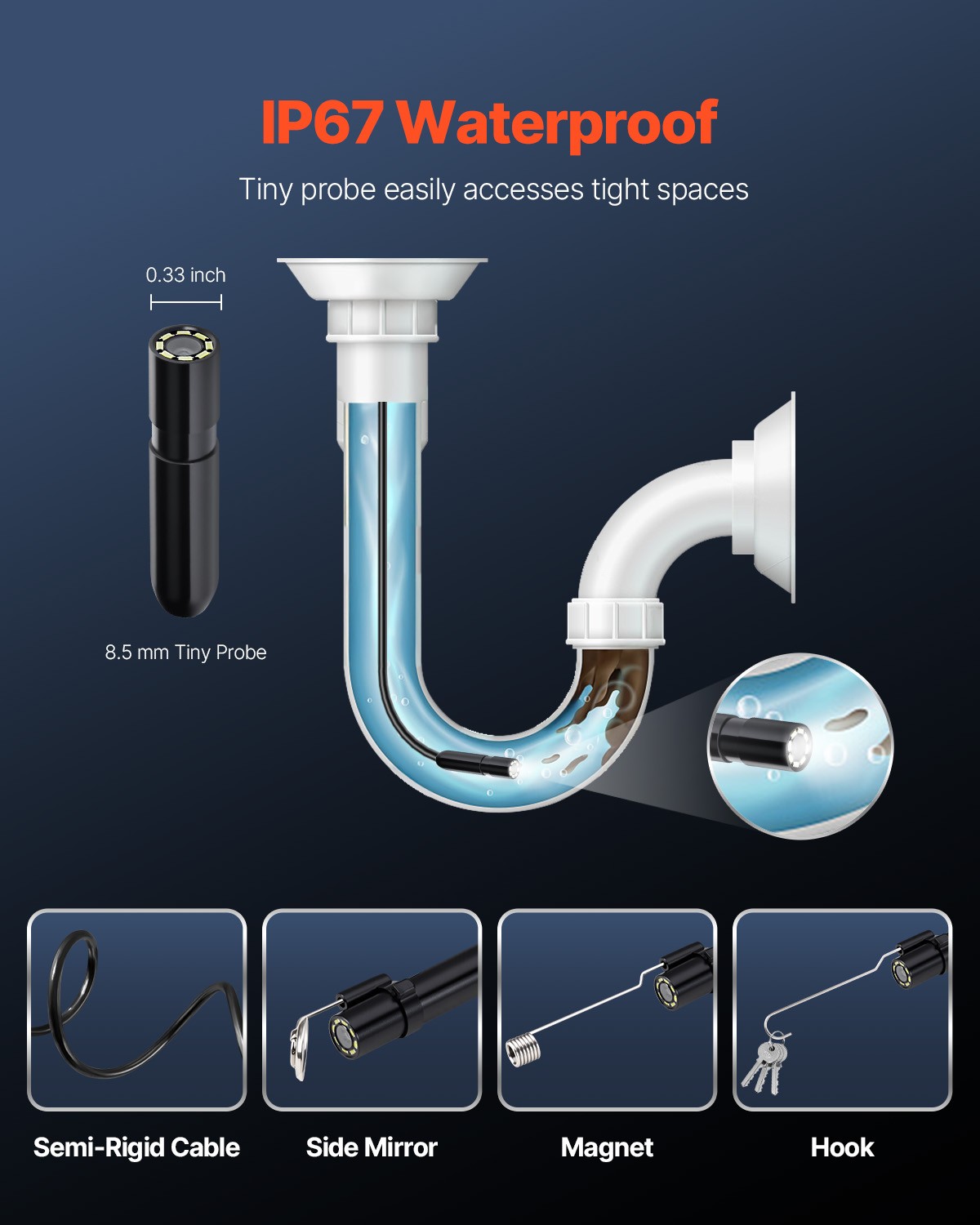 VEVOR Endoscope Camera 1920P HD Borescope for Android & IOS with 10FT Cable