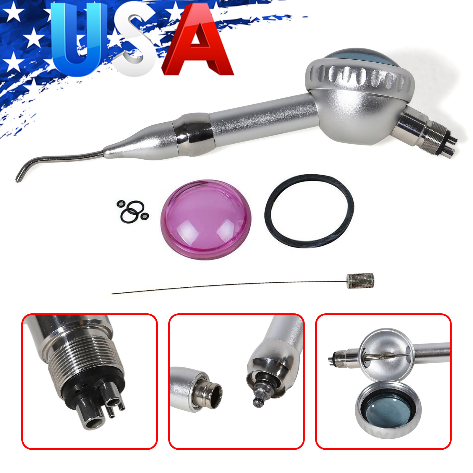 2X Dental Air Polisher Teeth Polishing Handpiece Hygiene Prophy 4 Holes w/ Tips