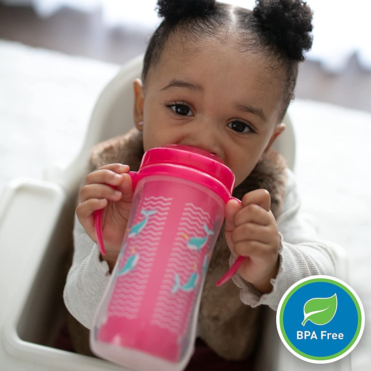 Dr Brown's Milestones 10 oz Insulated Straw Cup 2 Pack Pink Spill Proof Sippy